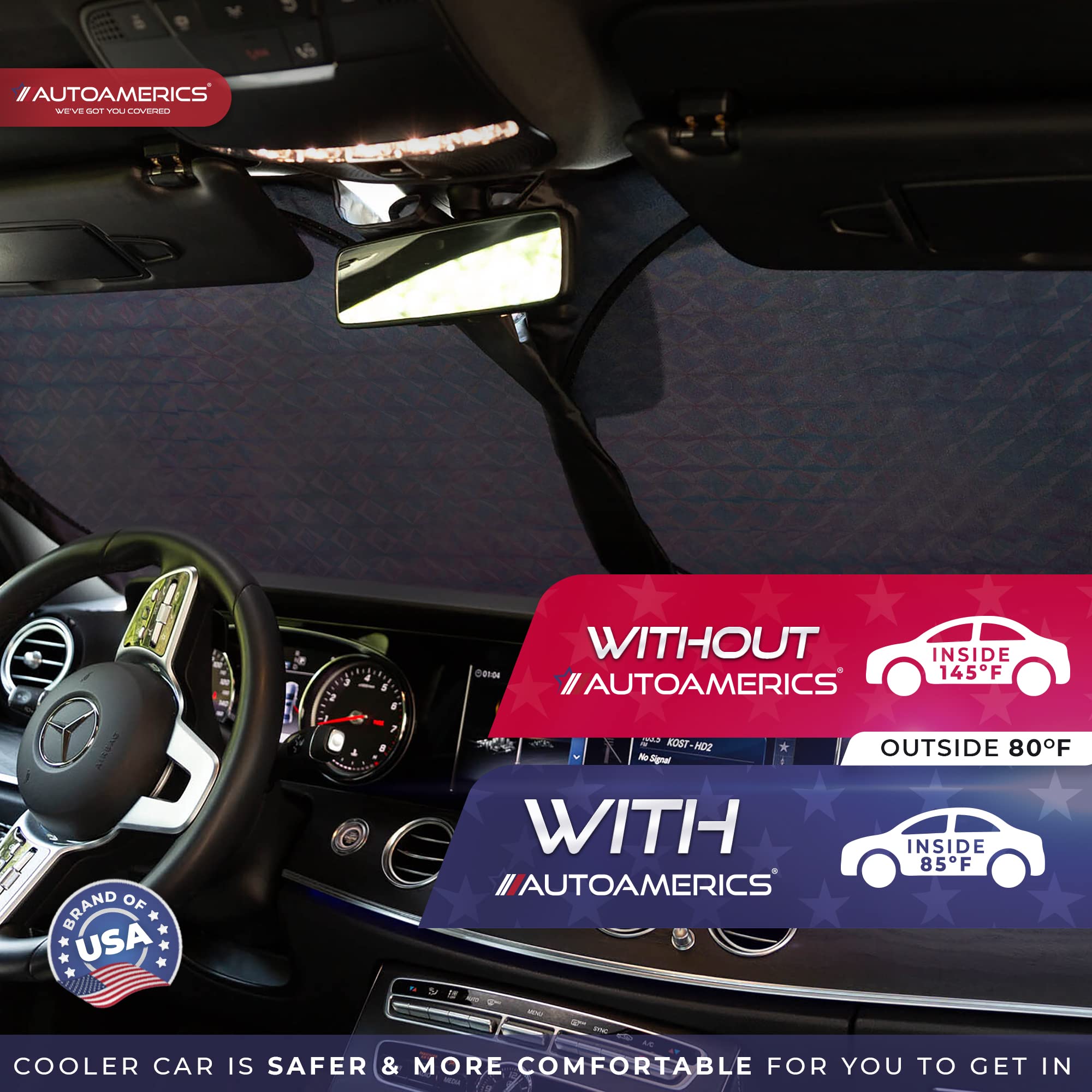 Autoamerics 1-Piece Windshield Sun Shade - Holographic Print Foldable Car Front Window Sunshade For Cars Suv Truck - Heat Blocke