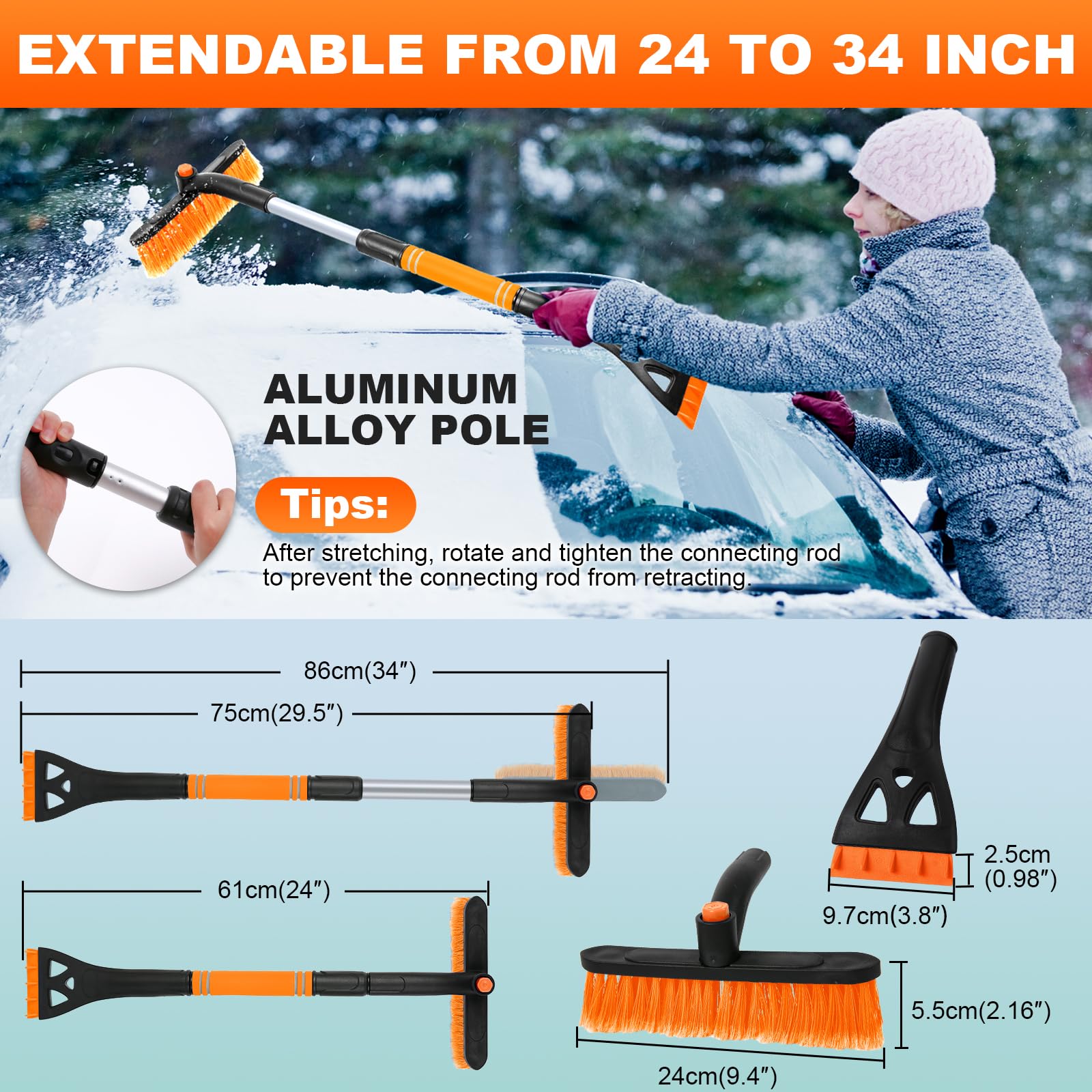 2 Pack Ice Scrapers For Car Windshield, 2-In-1 Snow Scraper And Snow Brush For Car Suv Truck, Car Ice Windshield Scraper For Ice