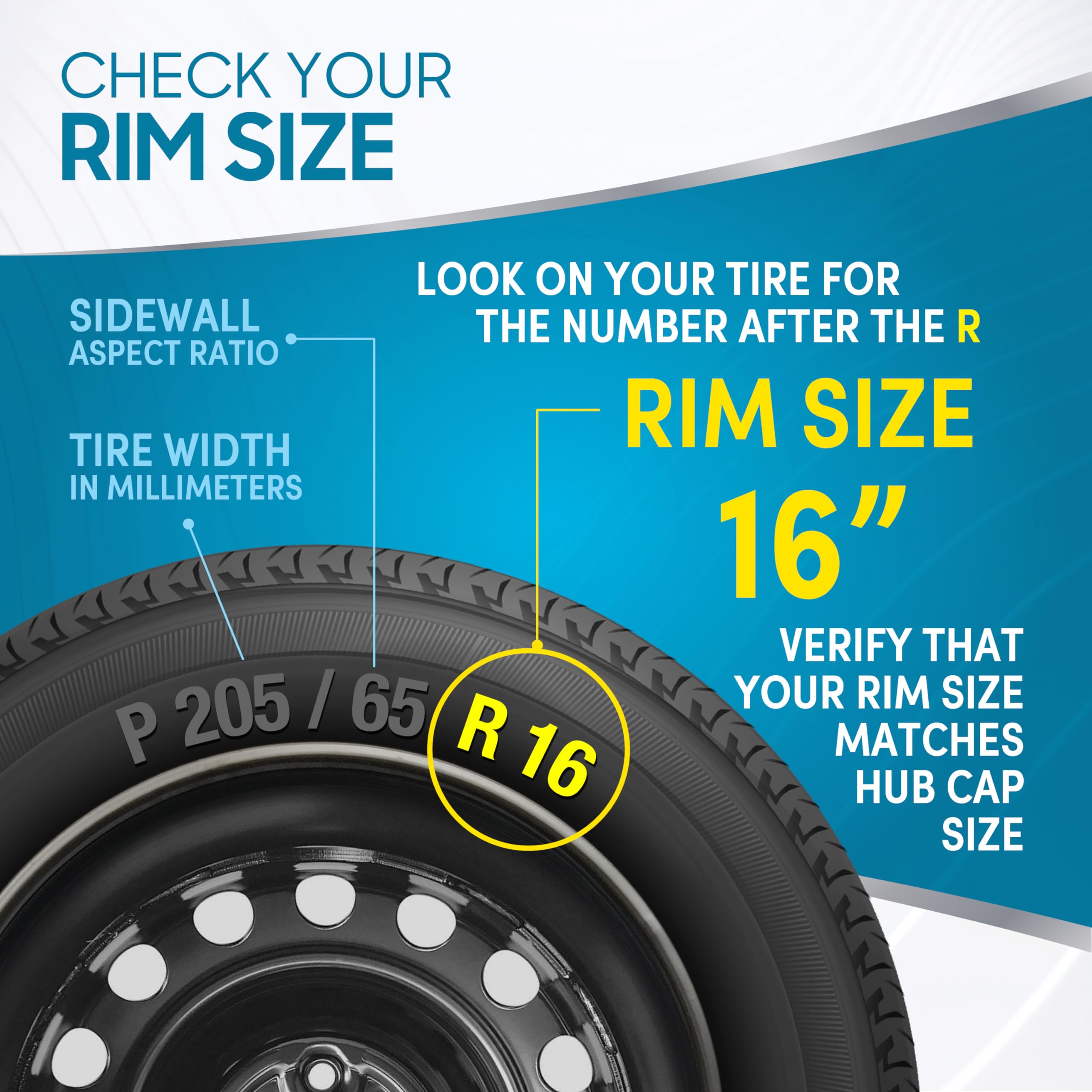 BDK 16" Premium Black Hubcaps - ABS Plastic Wheel Rim Cover, OEM Style, Set of 4 for Car, Truck, SUV, Van