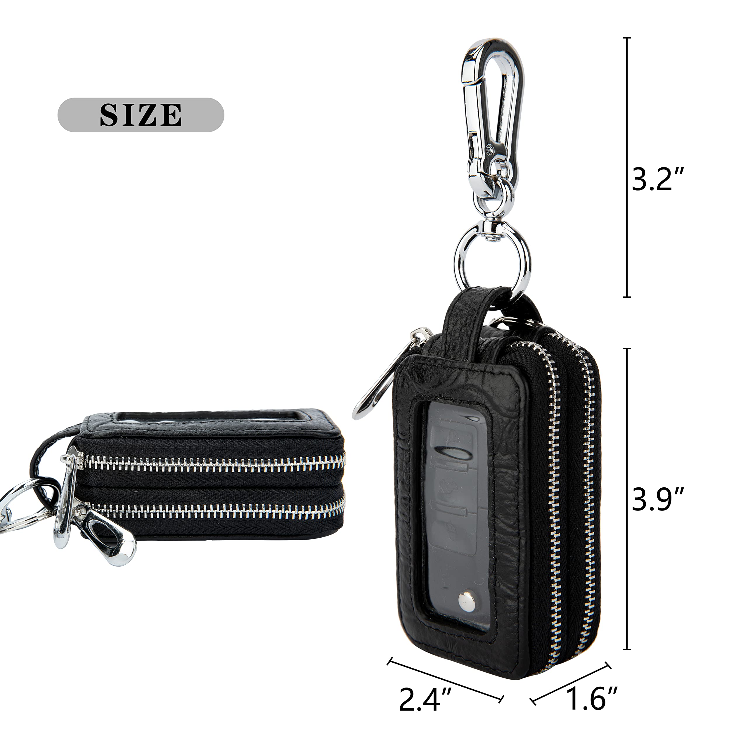 Aiqudou Double Deck Car Key Fob Bag -Leather Car Key Holder Universal Touch Screen Zipper Key Pouch Car Keychain Leather Key Hol