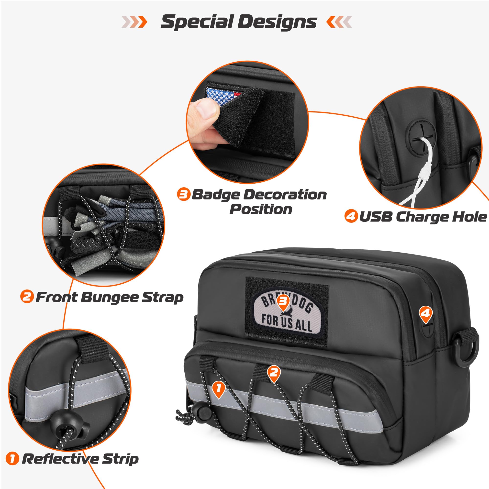 HODRANT Double-layer Motorcycle Handlebar Bag, Waterproof Bicycle Handlebar Bag with USB Charge Hole & Shoulder Strap, Motorbike