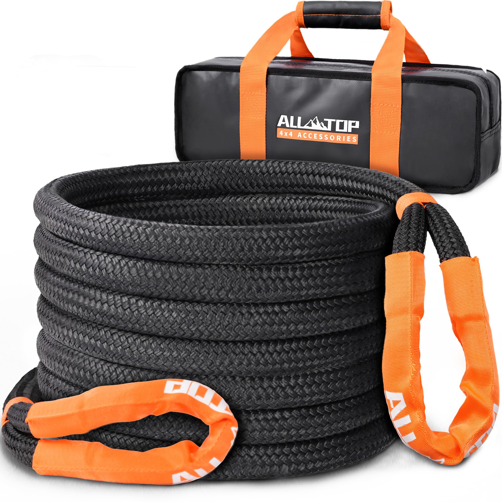 All-Top Kinetic Recovery Rope, 48000Lbs, 1In X 20Ft, Heavy Duty 30+% Elasticity, 16000Lbs Work Load Limit For 4X4 Offroad Vehicl