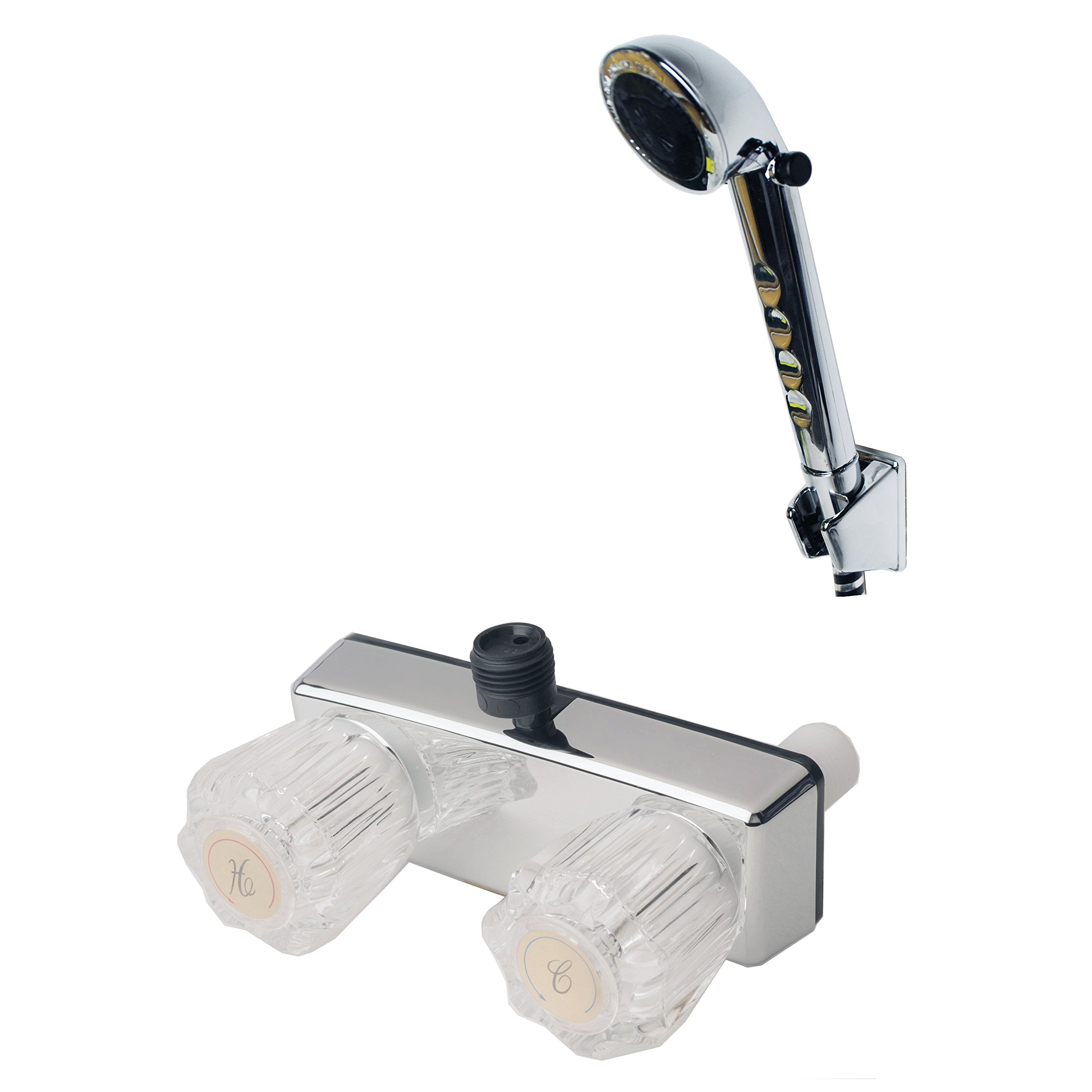 Laguna Brass 3220AWT/4120WT RV/Motorhome Two Handle Non-Metallic Diverter Valve with Matching Hand Shower Set, White Finish