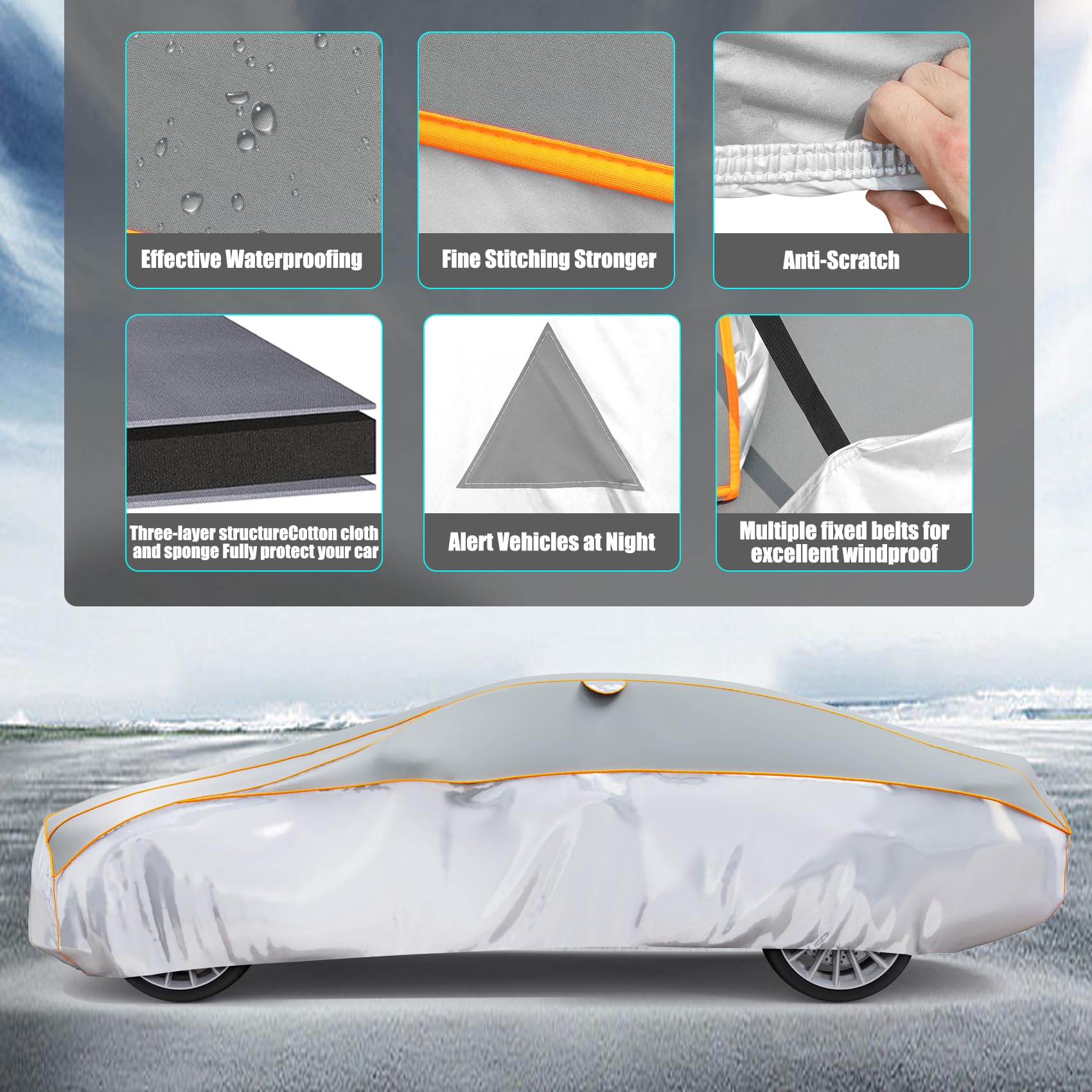 Pulaim Anti Hail Car Cover, Hail Protector Car Cover 6 Layer Thickened, Fits Class A Sedans 202 to 210 in, Heavy Duty Anti-Hail