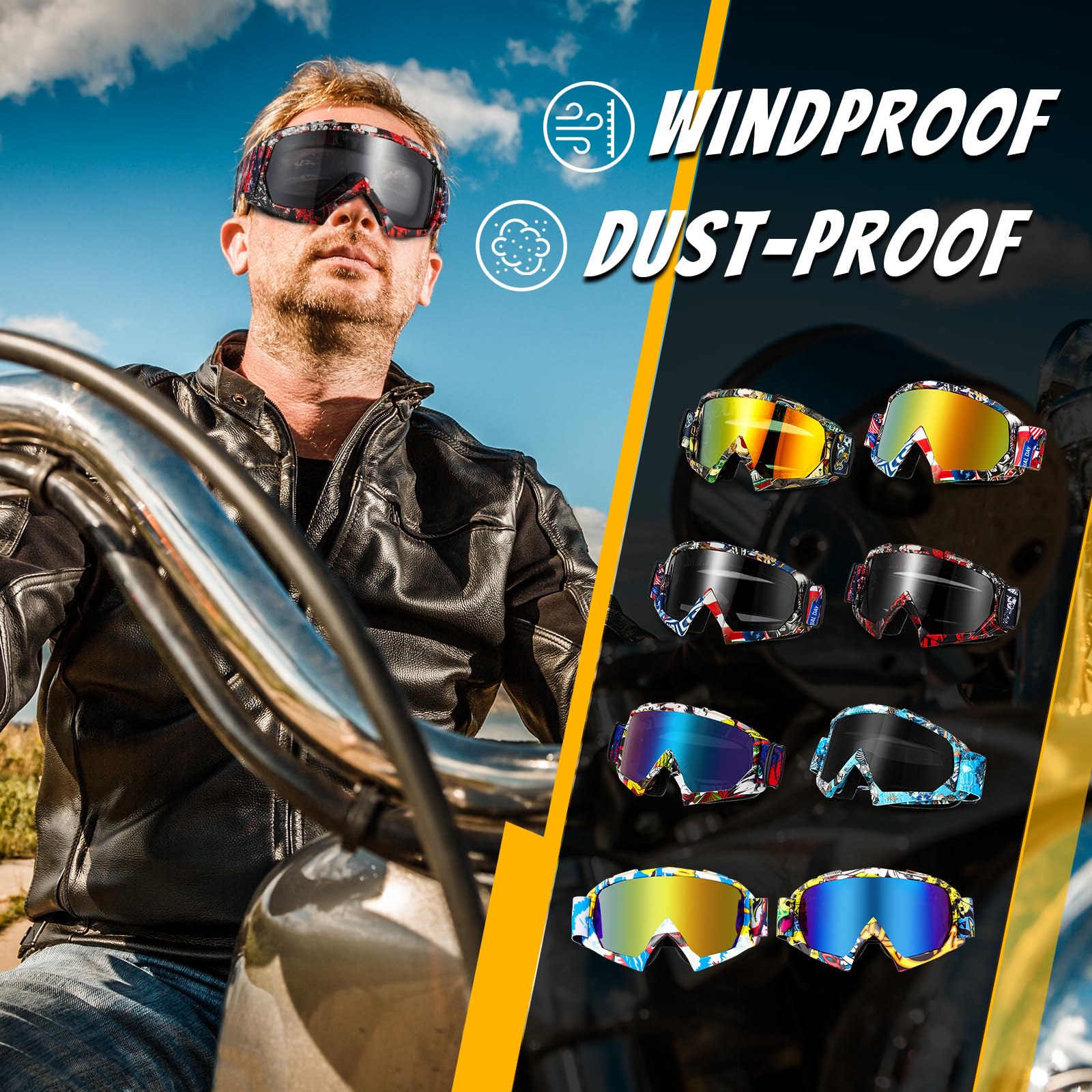 Dunzy 8 Pairs Dirt Bike Goggles Motorcycle Goggles Atv Motocross Riding Offroad Goggles For Adults Men Women