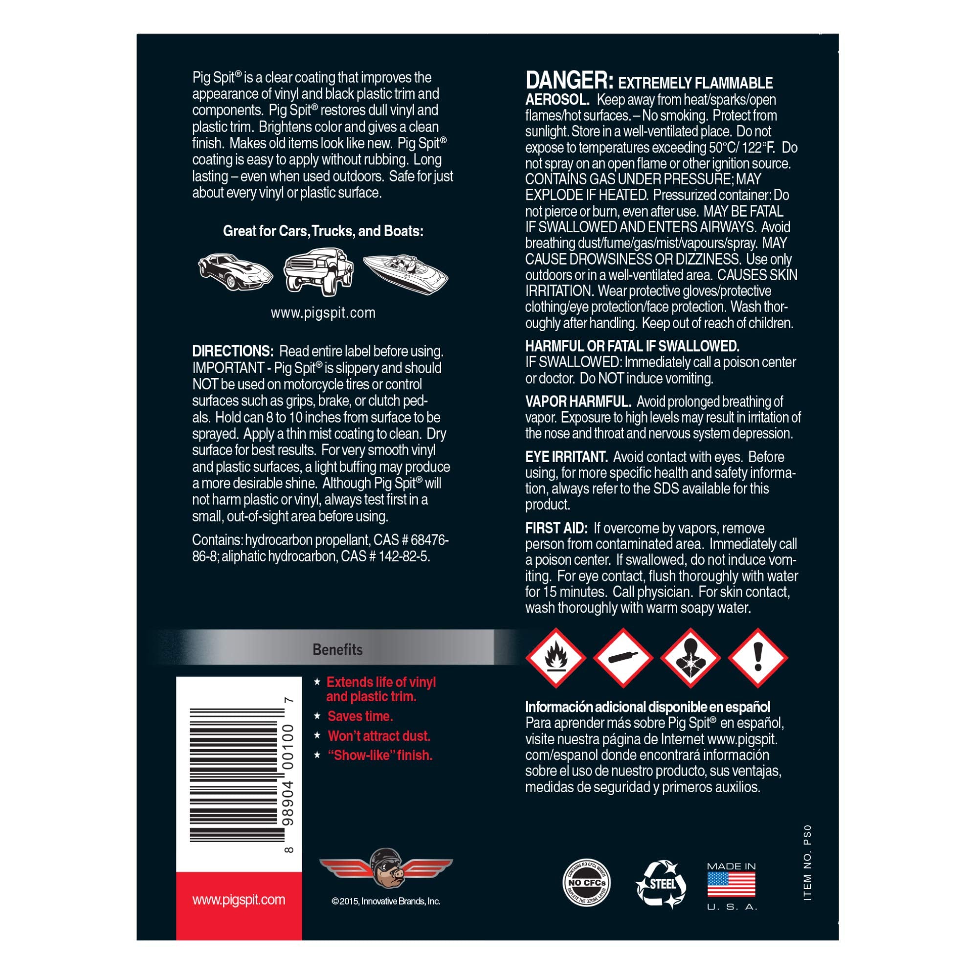 Pig Spit Original For Use On Motors, Transmissions, Vinyl And Black Plastic Trim Components And Tires | 9 Oz.| 2-Pack