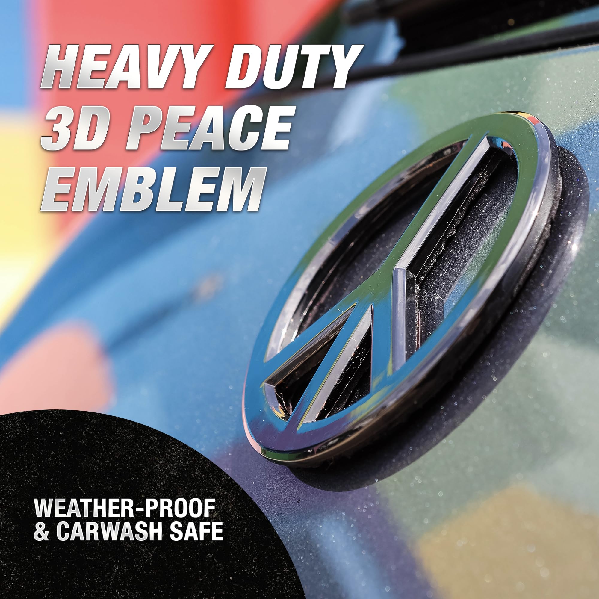 Revolution Car Badges Premium Car Emblems - Heavy Duty 3D Peace Sign Logo - Long Lasting High Quality Materials - Easy Mounting