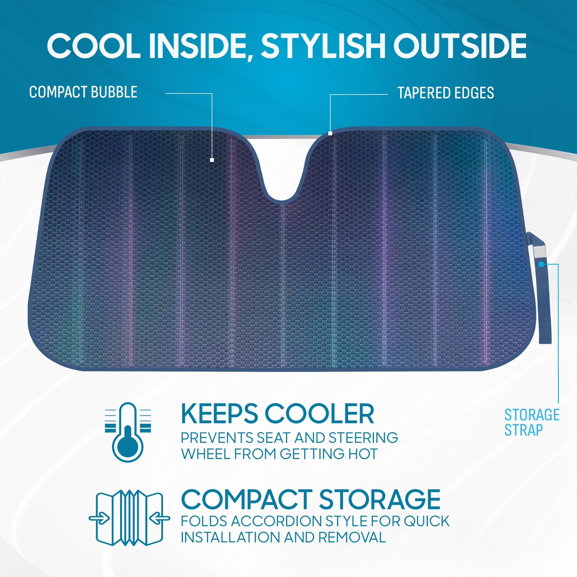 Bdk Iridescent Matte Black Front Windshield Sunshade Accordion Folding Style Auto Shade For Car Truck Suv Van Blocks Uv Rays Sun Visor Protector Easy Setup Keeps Your Vehicle Cool - 58 X 27 Inches