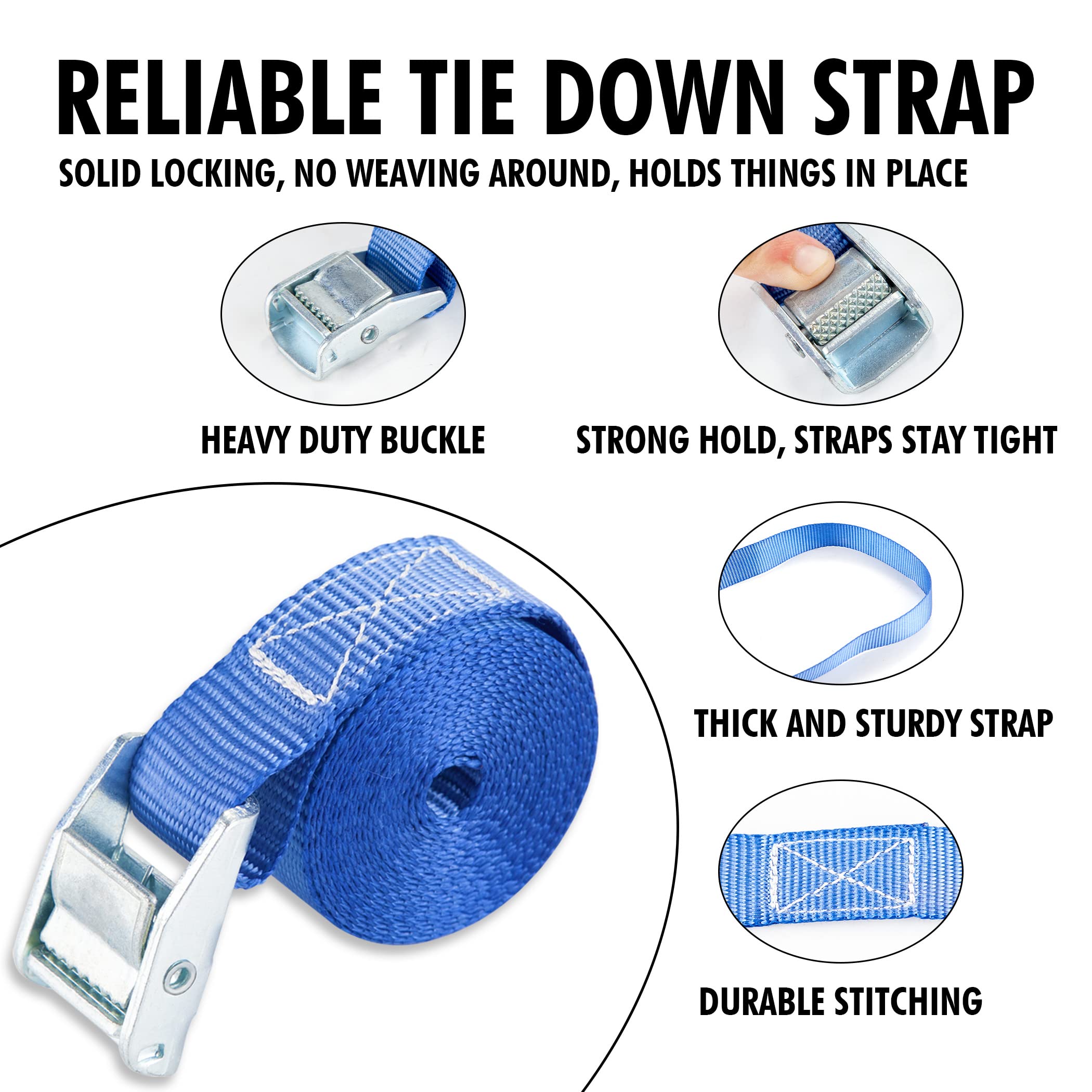 Cartman 1'' X 12' Lashing Straps Cargo Tie-Down Strap Up To 600Lbs, 6Pk In Carry Bag, Blue