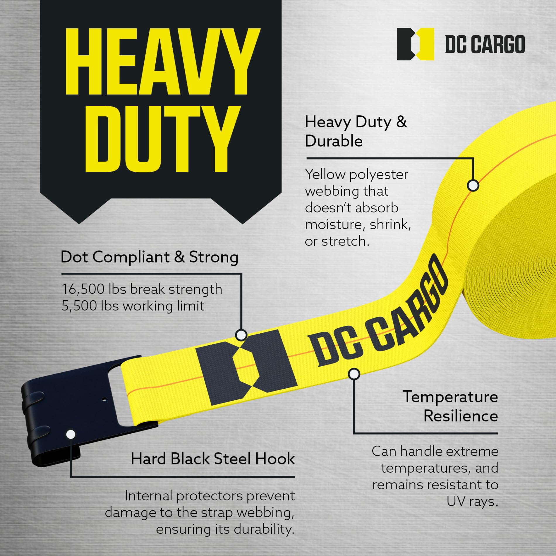 Dc Cargo Mall Truck Straps, 4 Inch X 30' Straps For Flatbed Trailer Heavy Duty Tie-Downs W/Flat Hooks (10-Pack) 16,500 Lbs Break