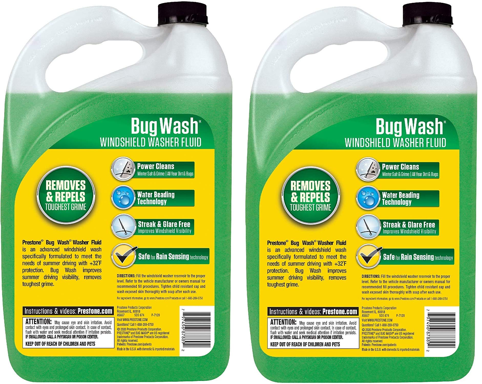 Prestone Bug Wash Windshield Washer Fluid, 1 Gallon, Pack of 2, Model AS657