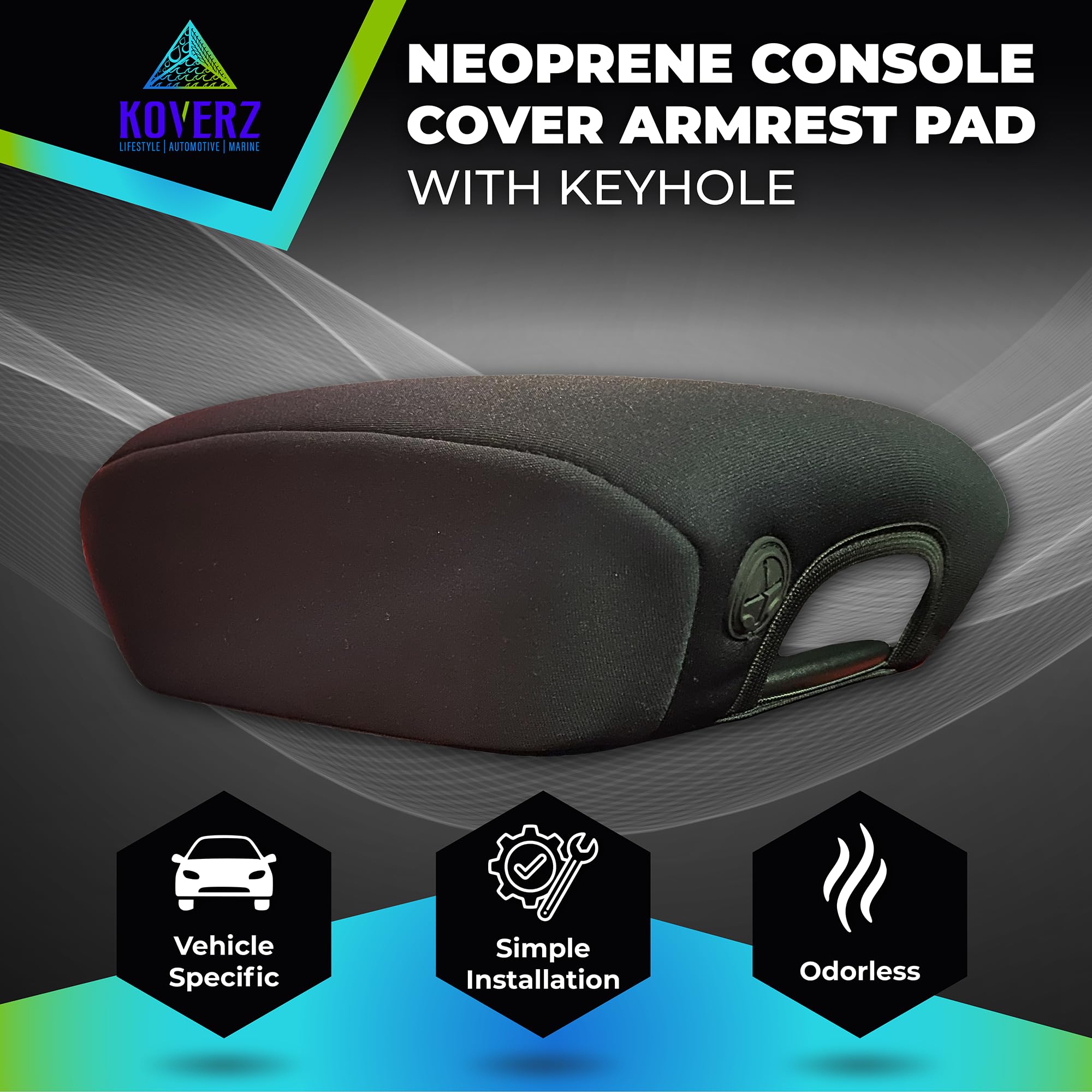 Koverz Neoprene Console Cover Armrest Pad With Keyhole Compatible With Jeep Wrangler Jl Jlu Gladiator Jt Sahara Sport Rubicon Un