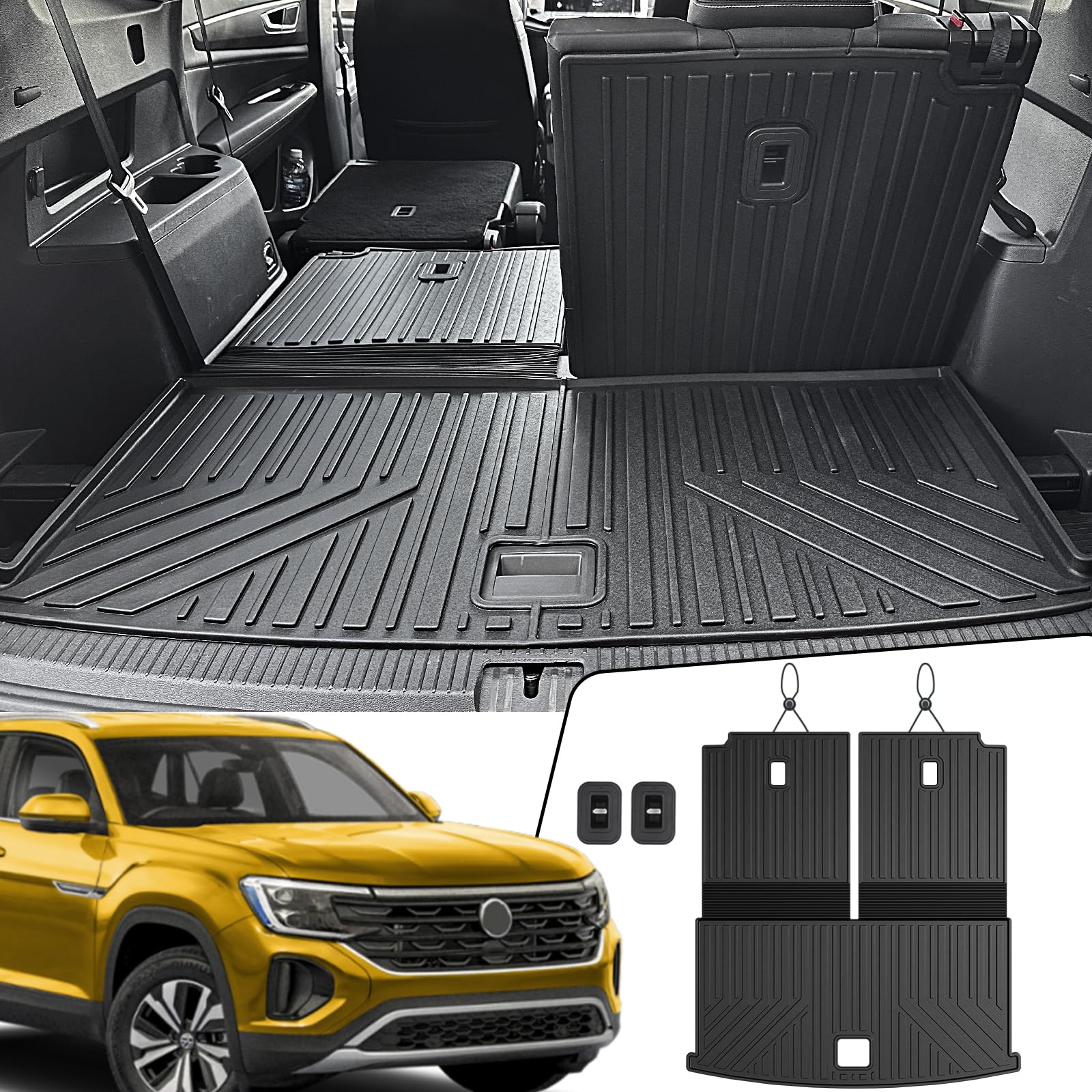 Joularise Cargo Mat With Backrest Mats For Volkswagen Vw Atlas 2018-2025 6/7 Seat Accessories(Not Fit Cross Sport), All Weather