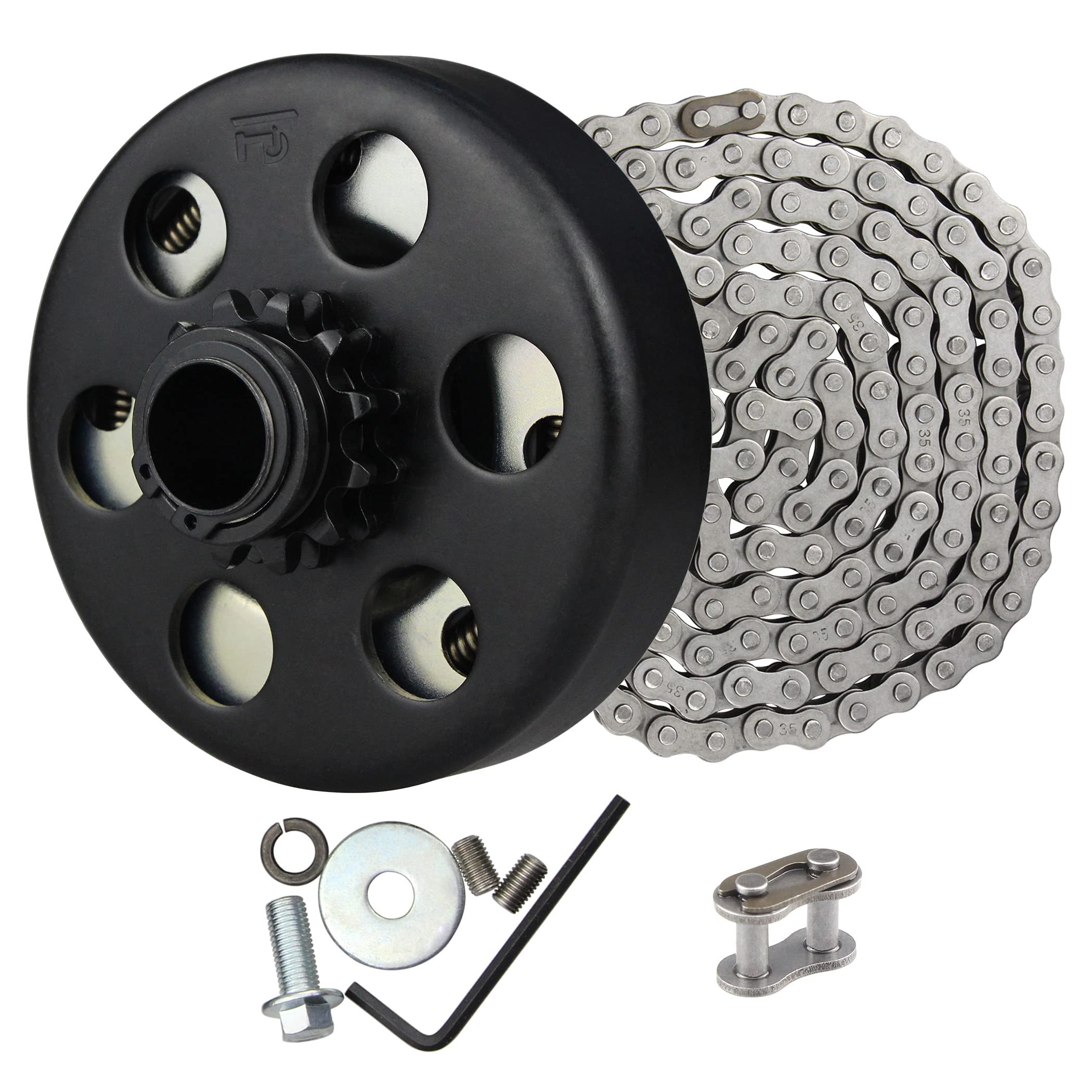 FDJ 3/4'' Centrifugal Clutch 12 Tooth with 35 Chain Go Kart Clutch 3/4 Bore and Chain Kit for Mini Bike, Fun Kart, Fits 2-7 HP H