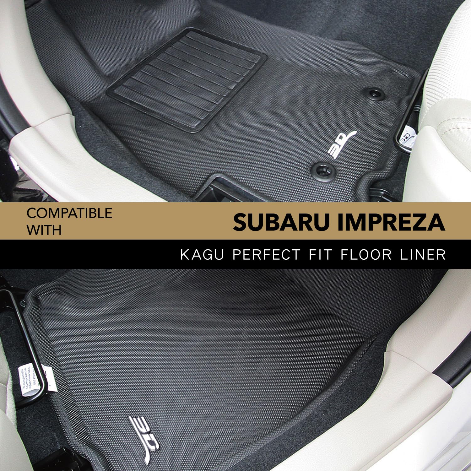 3D Maxpider Custom Fit Kagu Floor Mat (Black) Compatible With Subaru Impreza 2012-2016 / Xv Crosstrek 2013-2017/ Wrx 2015-2021/