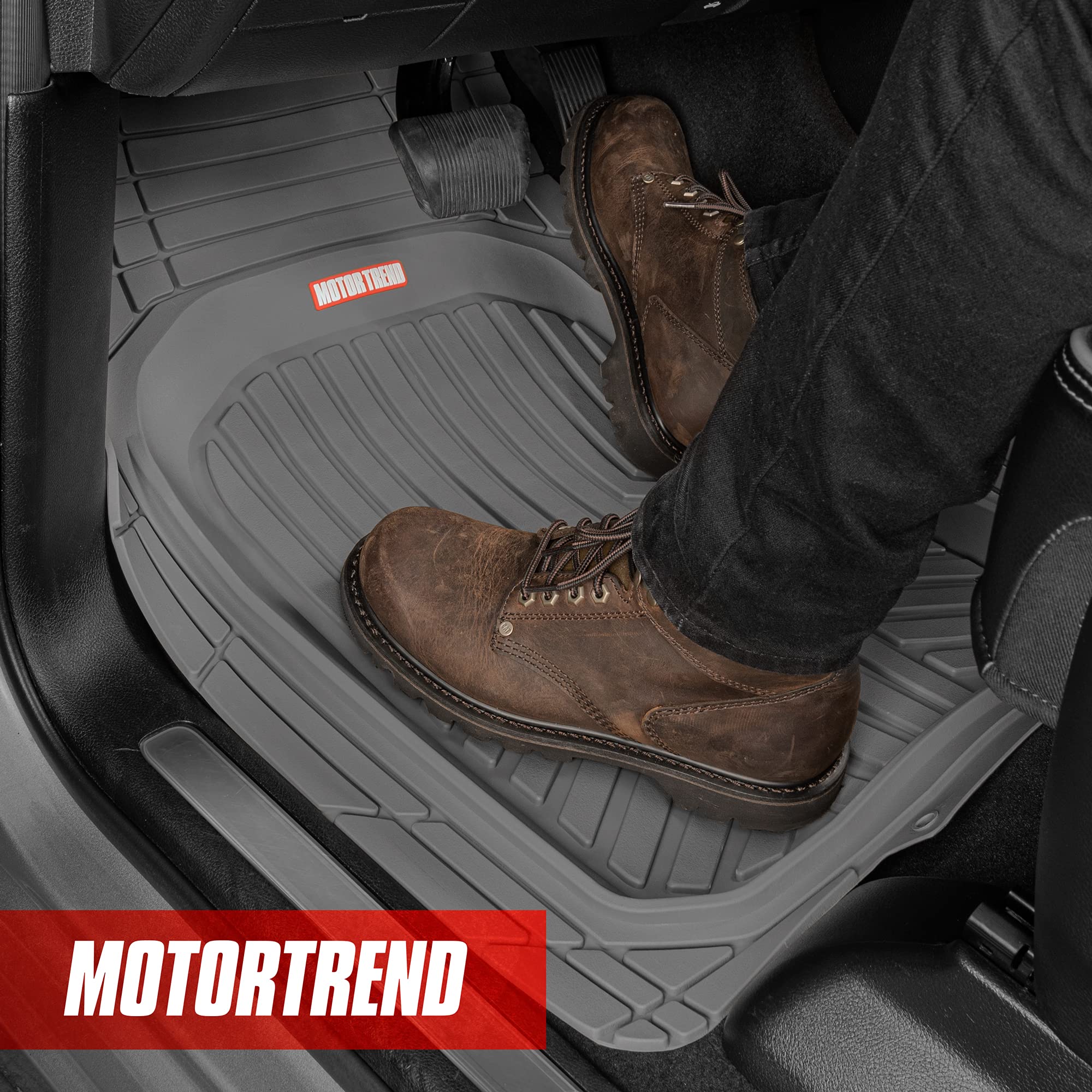 Motor Trend FlexTough Gray Floor Mats for Cars & Cargo Mat Full Set - All Weather Front & Rear Rubber Automotive Floor Mats & Ca