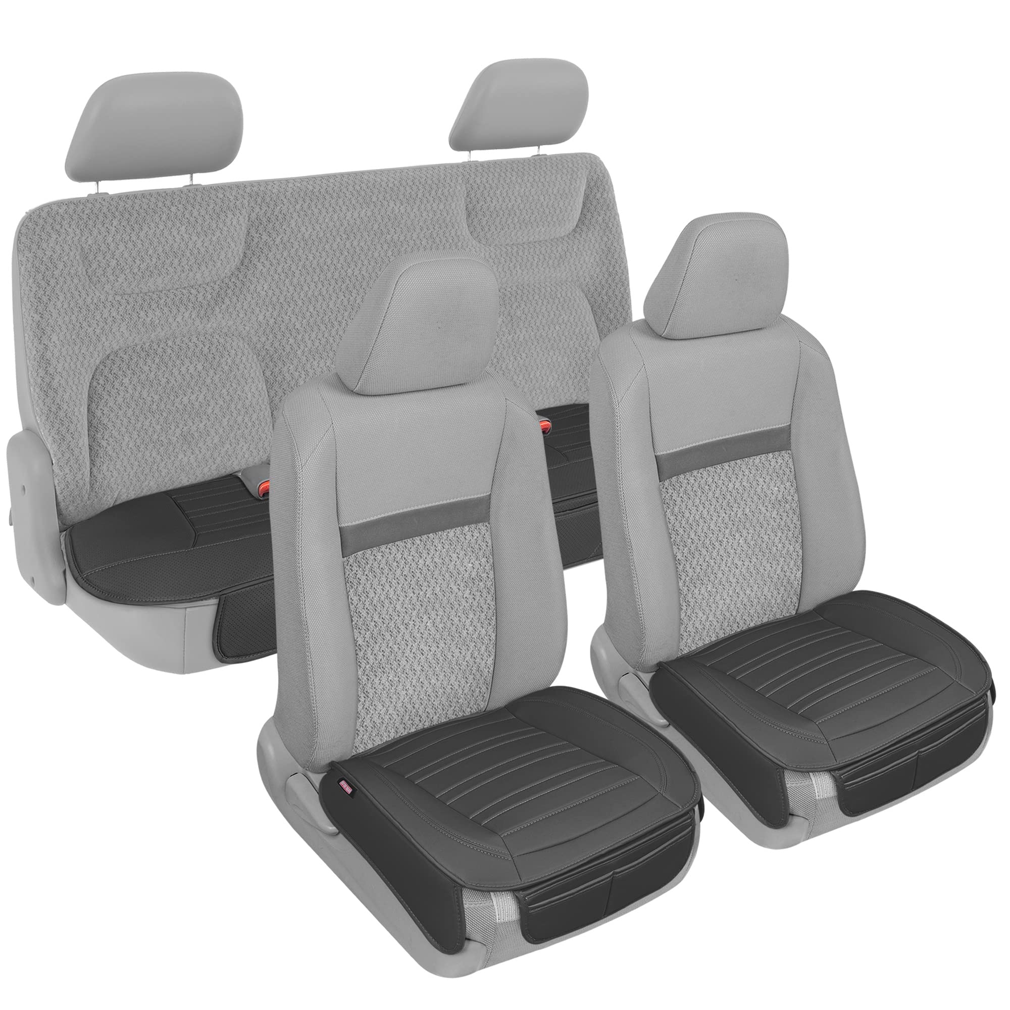 Motor Trend Full Set Faux Leather Black Seat Covers for Cars, Trucks, SUVs - Padded with Storage Pockets, Model MTSC-422