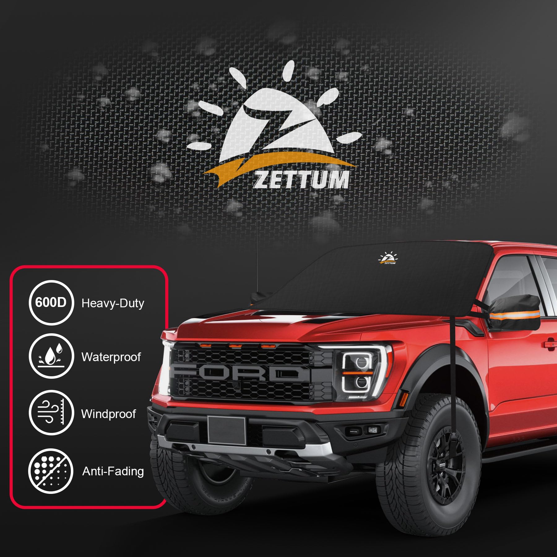 Zettum Car Windshield Cover, 600D Oxford Cloth, Black, 70x50 Inch, Heavy Duty Ice & Snow Protection for Most Vehicles