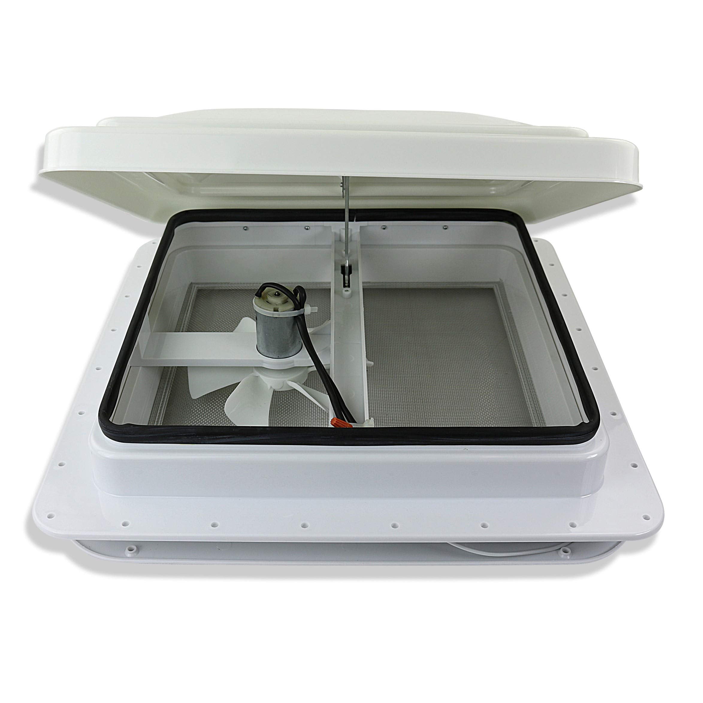 Leisure Coachworks 14'' Rv Trailer Roof Vent Complete 12 Volt Fan W/White Lid And Interior Garnish