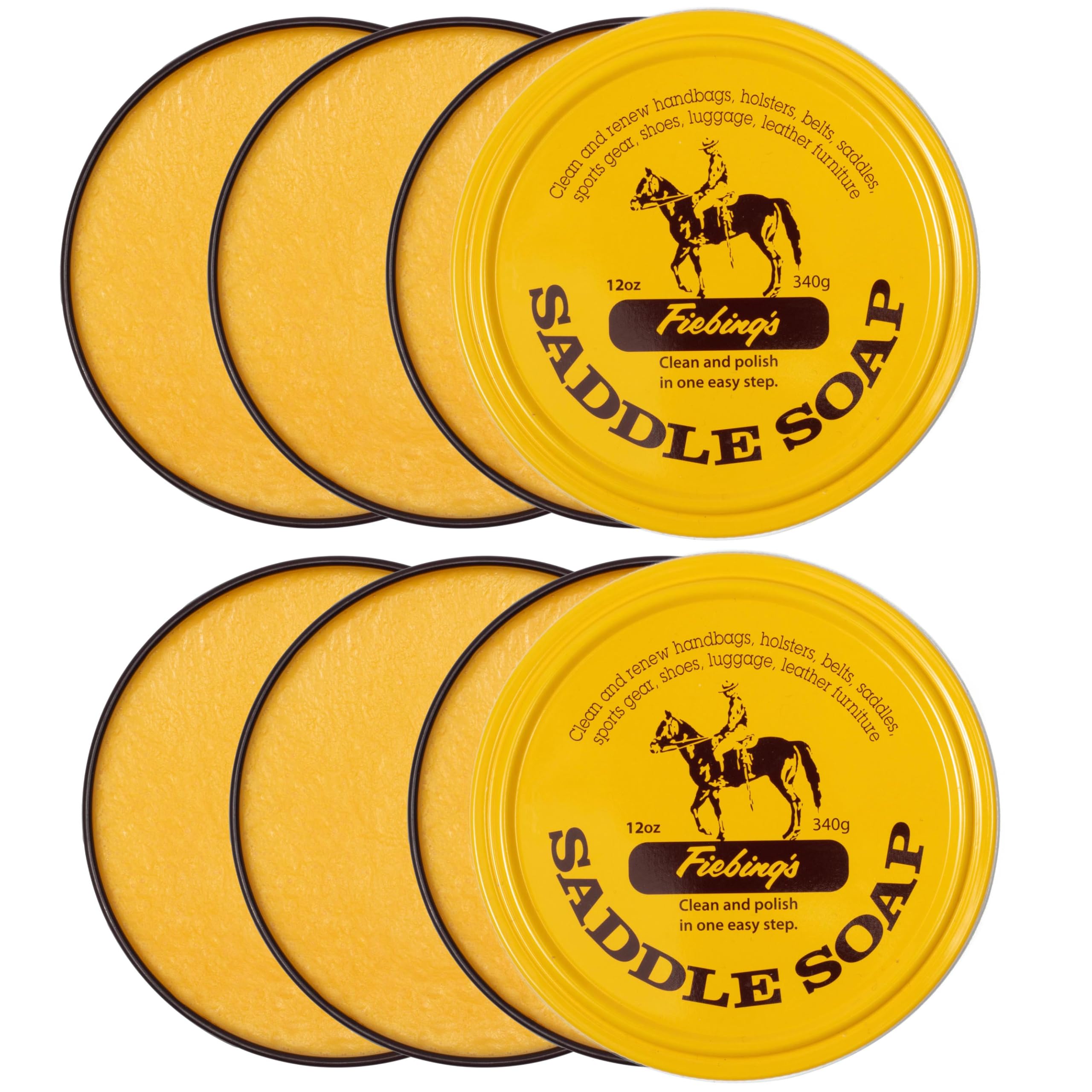 Fiebing's Yellow Saddle Soap for Leather (6 Pack, 12 oz Each) - Leather Cleaner & Conditioner to Soften, Protect & Restore Leath