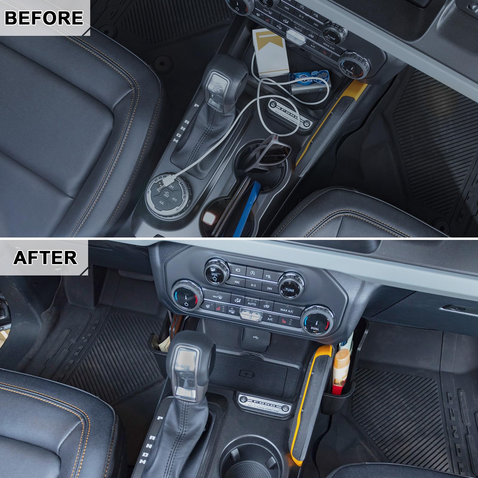 Topinstall Gear Shifter Organizer - Compatible With 2021-2025 Ford Bronco, Center Console Gear Side Storage Box Tray Interior Ac