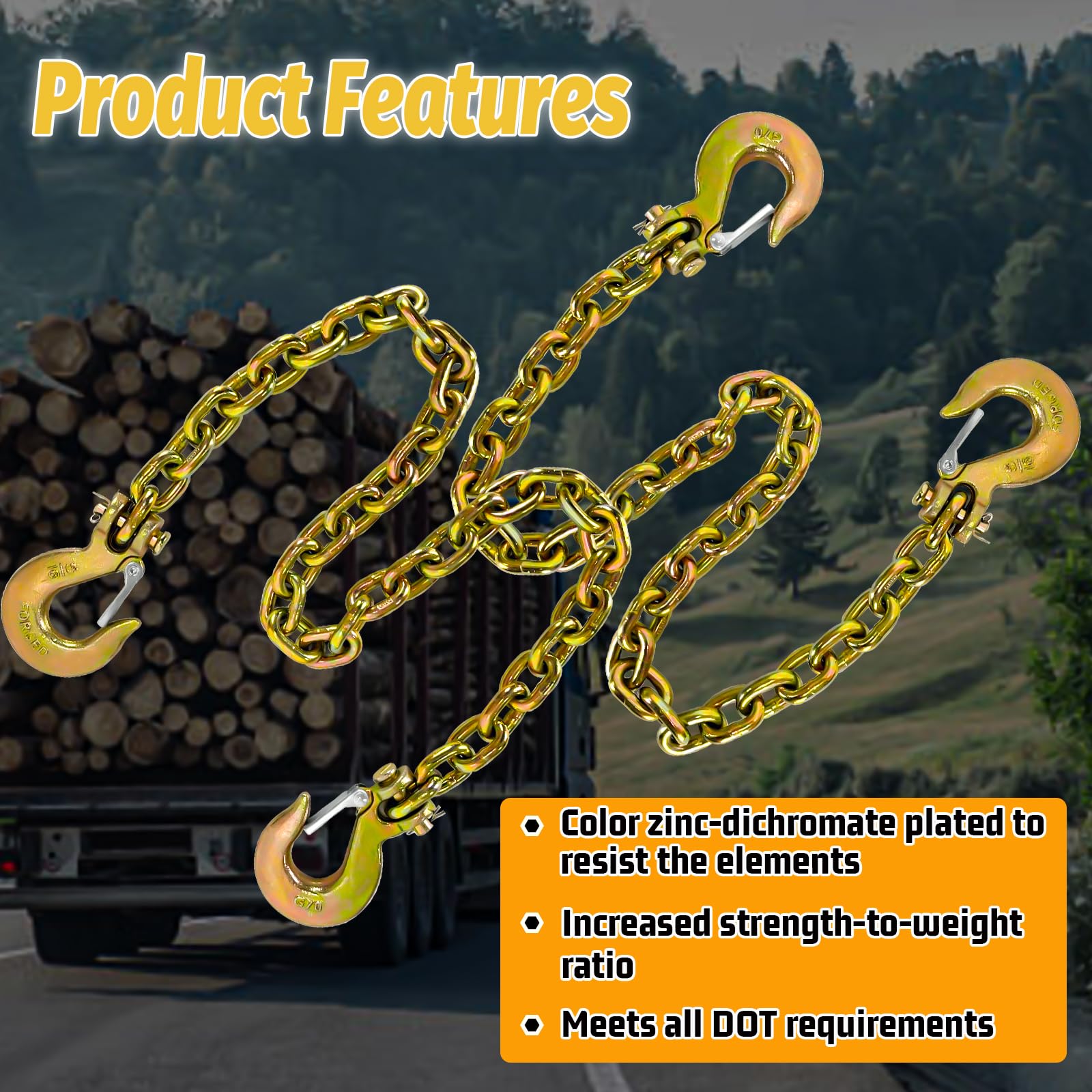 SENKEYFE 5/16" Trailer Safety Chains - G80 with 4 G70 Clevis Hooks, 36" Length, 17000 lbs Break Strength, Yellow, Heavy Duty (