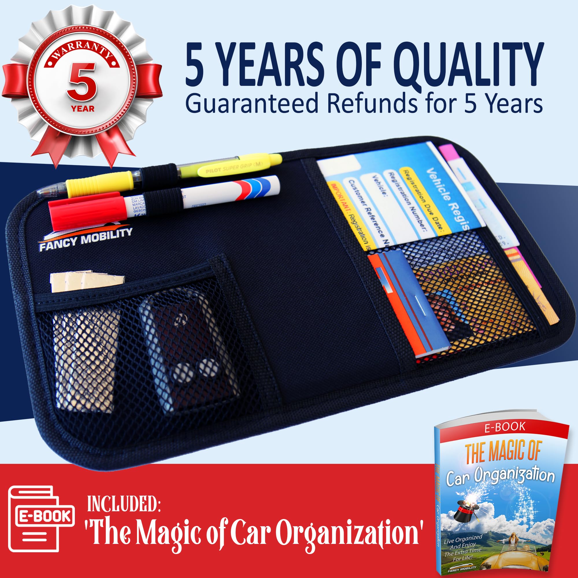 Fancy Mobility Car Sun Visor Organizer - Auto Accessories Document Holder - Car, Truck, Suv Registration & Insurance Storage Pou