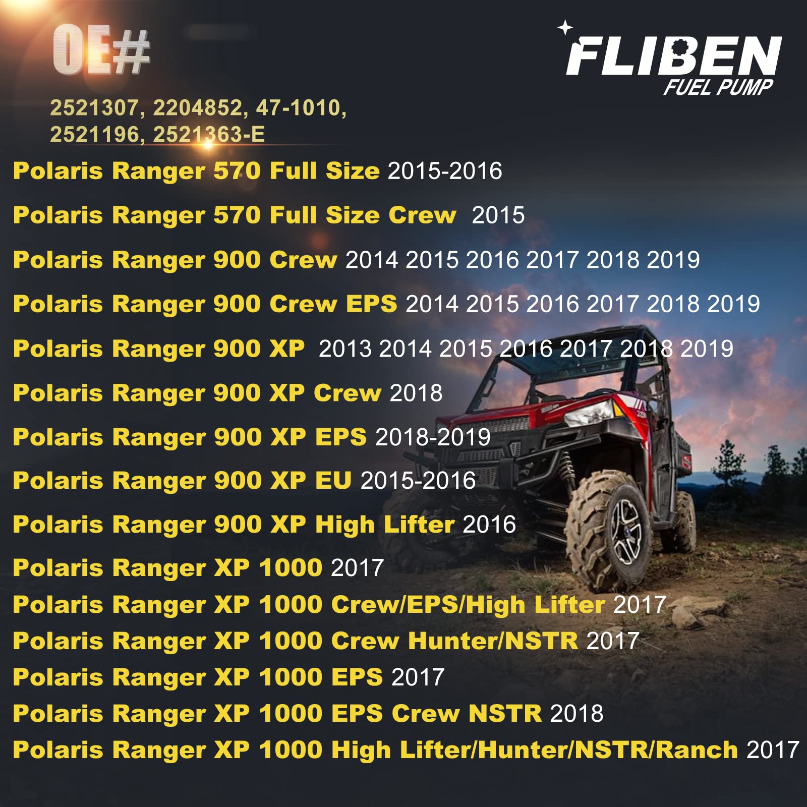 FLIBEN Fuel Pump Assembly for Polaris Ranger 900/1000, Aluminum, 2204852, Compatible with 2013-2019 Models, D-Ranger 570 900 100