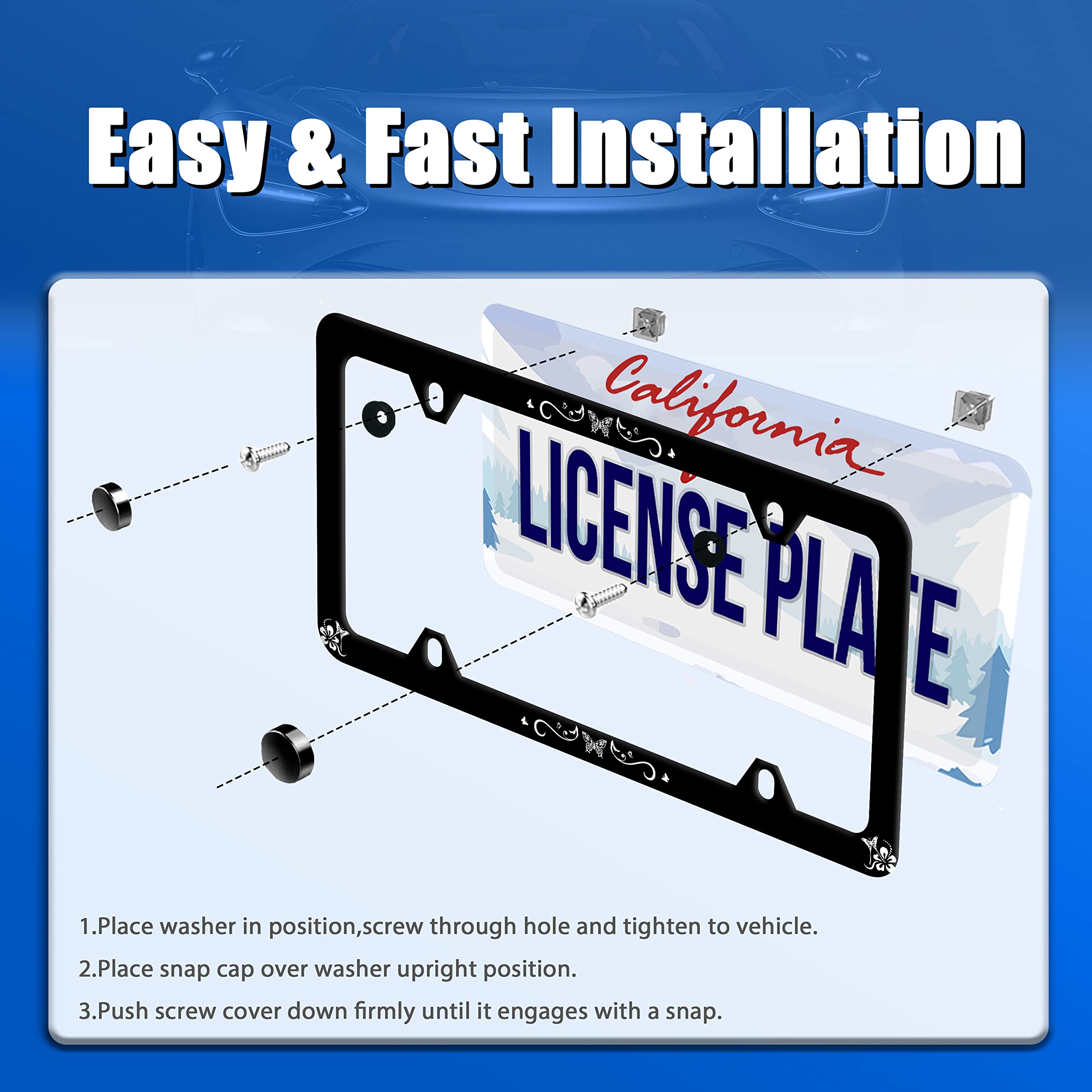 Butterfly Hibiscus License Plate Frame License Plate Stainless Steel Parts Colorful License Plate Funny Decorative With Screws S