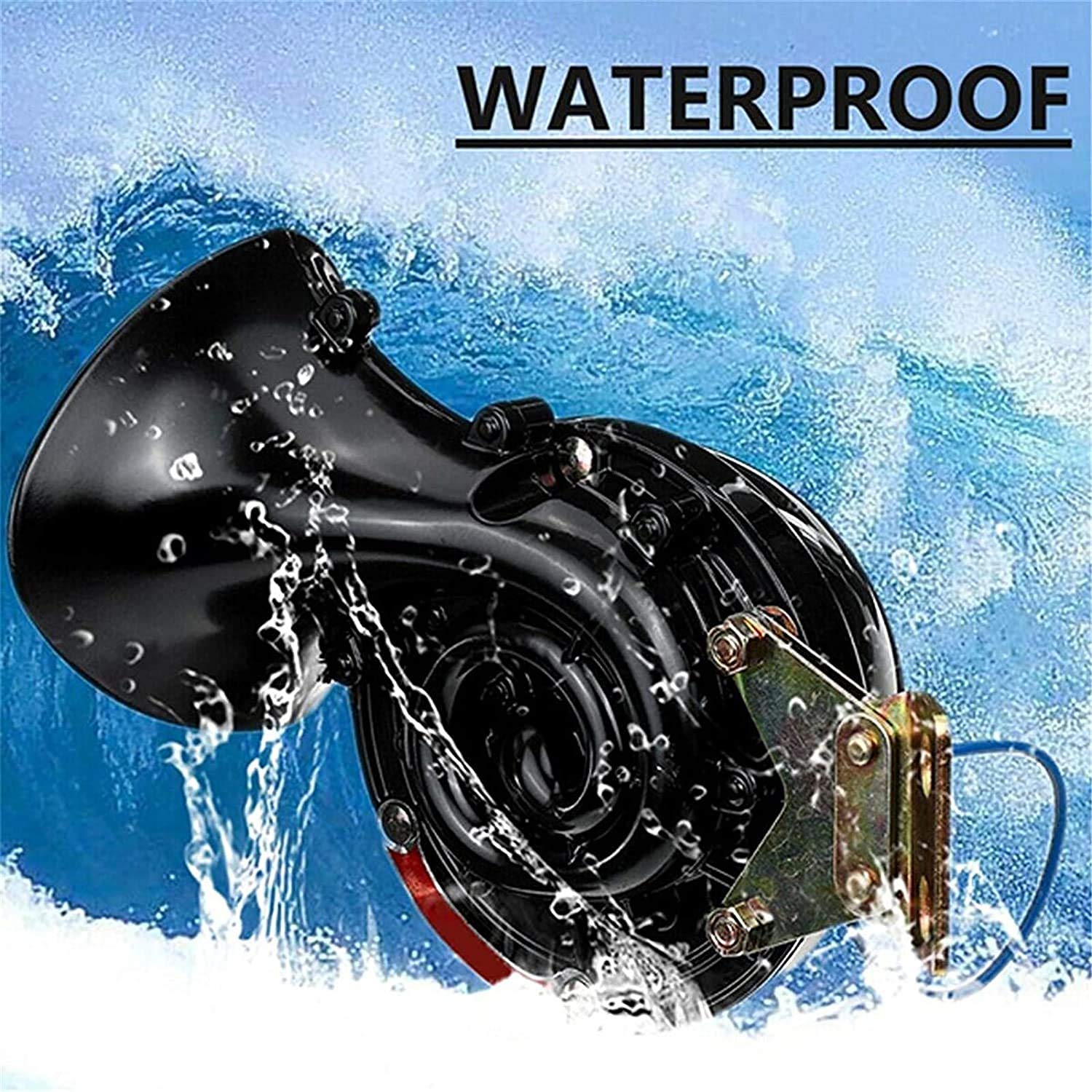 NUENUN 4 pcs 300DB Super Loud Train Horn for Truck Train Boat Car Air Electric Snail Single Horn, 12v Waterproof Double Horn Rag