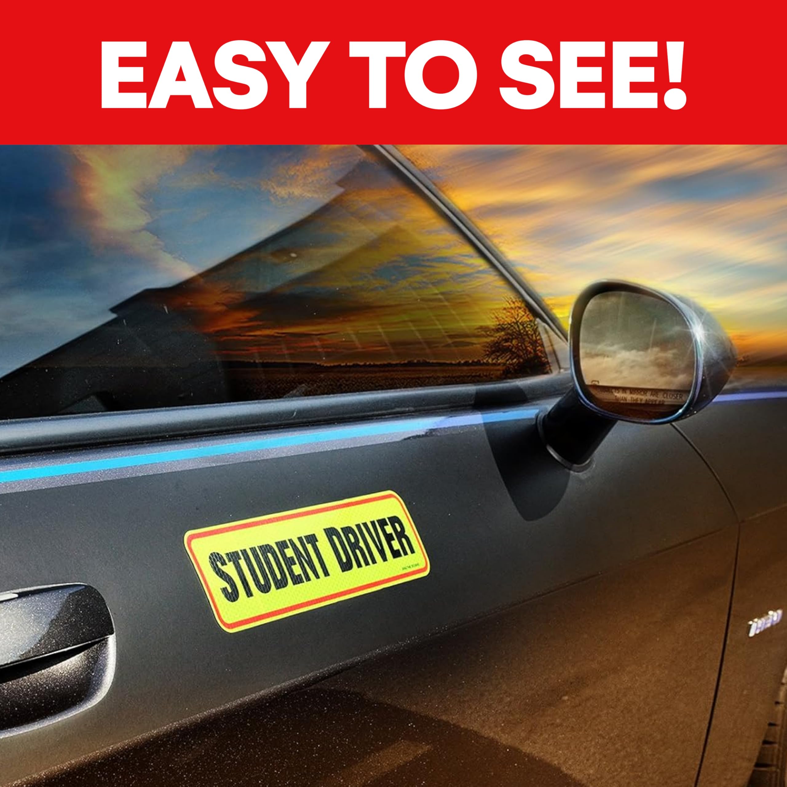 Reflective Student Driver Magnet | 12'' Car Magnet Sticker For New & Beginner Drivers | Weatherproof & Magnetic | Accessories Fo