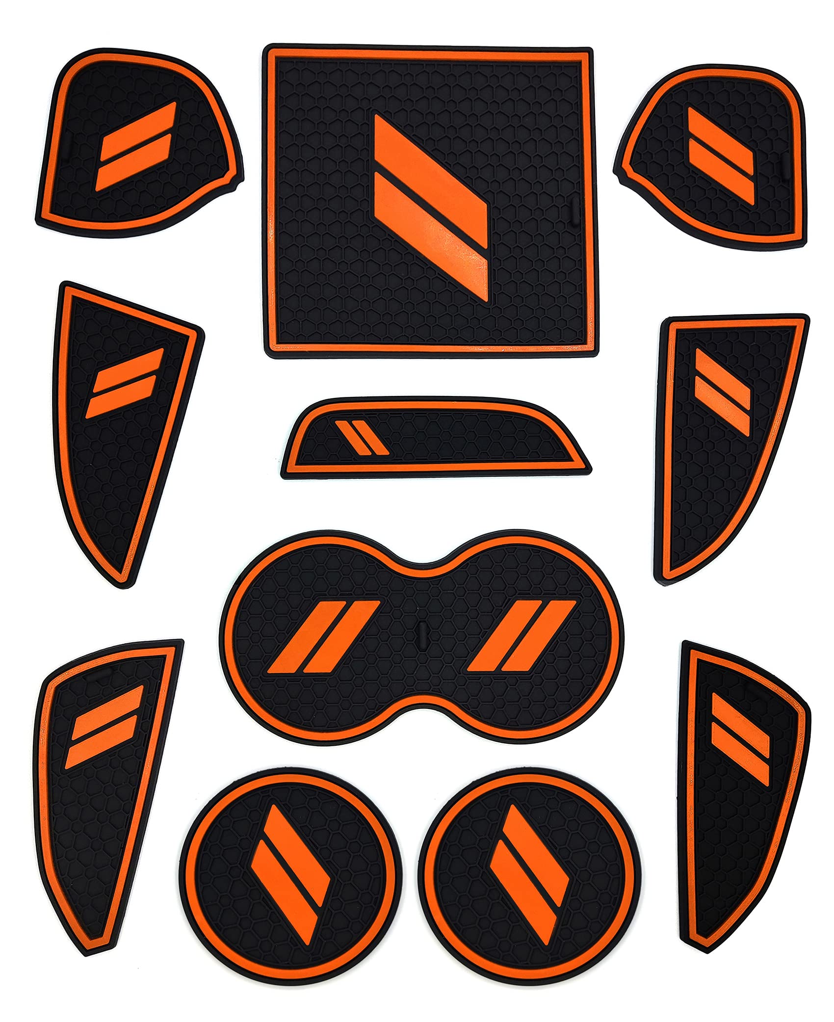 Auprite Non-Slip Rubber Cup Holder Liners for Dodge Challenger 2015-2022, Orange, 11 Pcs, Custom Fit Accessories