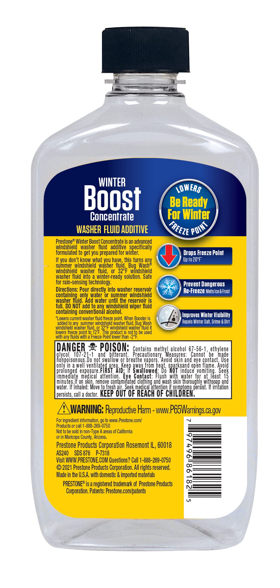 Prestone Washer Fluid Booster De-Icer Additive, 15.5 oz (Pack of 12) - Dirt Blocker, Model AS240-12PK