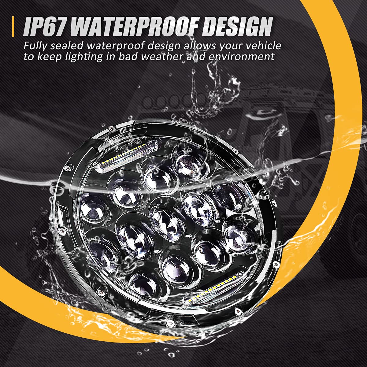 NUVISION LIGHTING 7" Matrix LED Bug Eye Headlight for 97-17 Jeep Wrangler JK TJ LJ CJ, DOT Approved, Black, Model NVL-HL-003