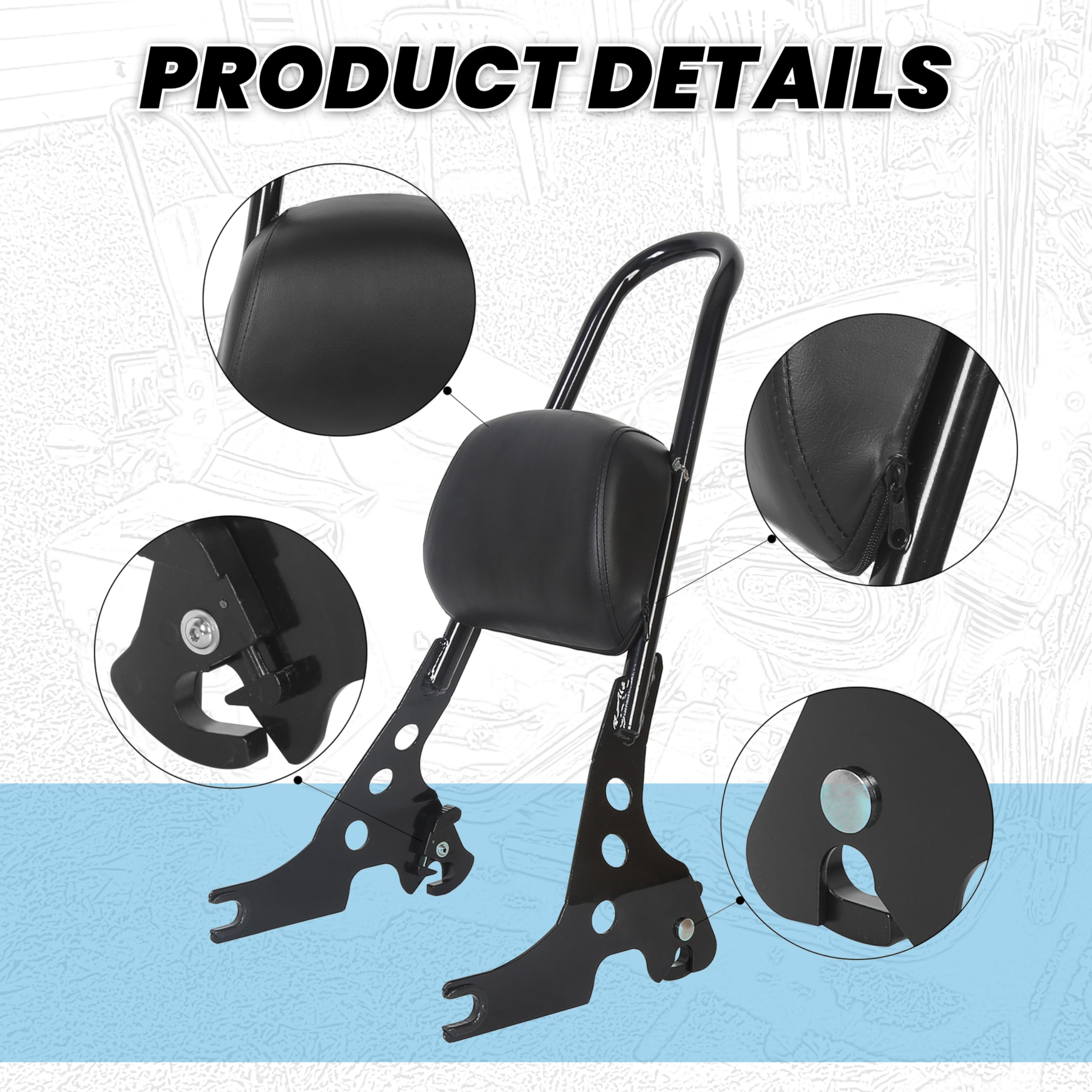 7Blacksmiths Passenger Backrest Pad Sissy Bar Cushion Fit For 2004&Up Harley Sportster Xl Xlh 883 1200 Black Detachable