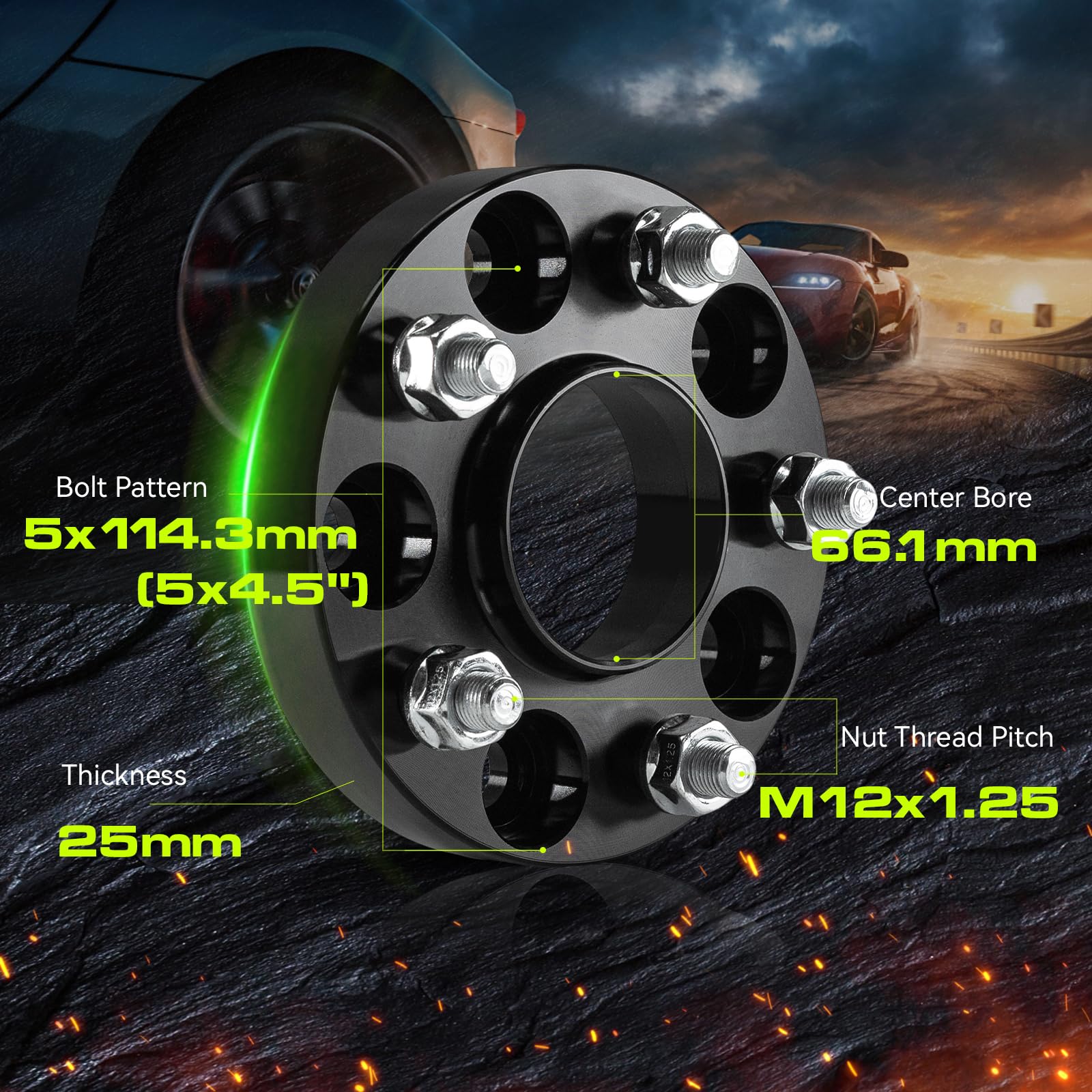 Customadeonly 5x114.3 Wheel Spacers, 1.0" Thick, Hubcentric, Black, T6 Aluminum, M12x1.25 Lugs, Model