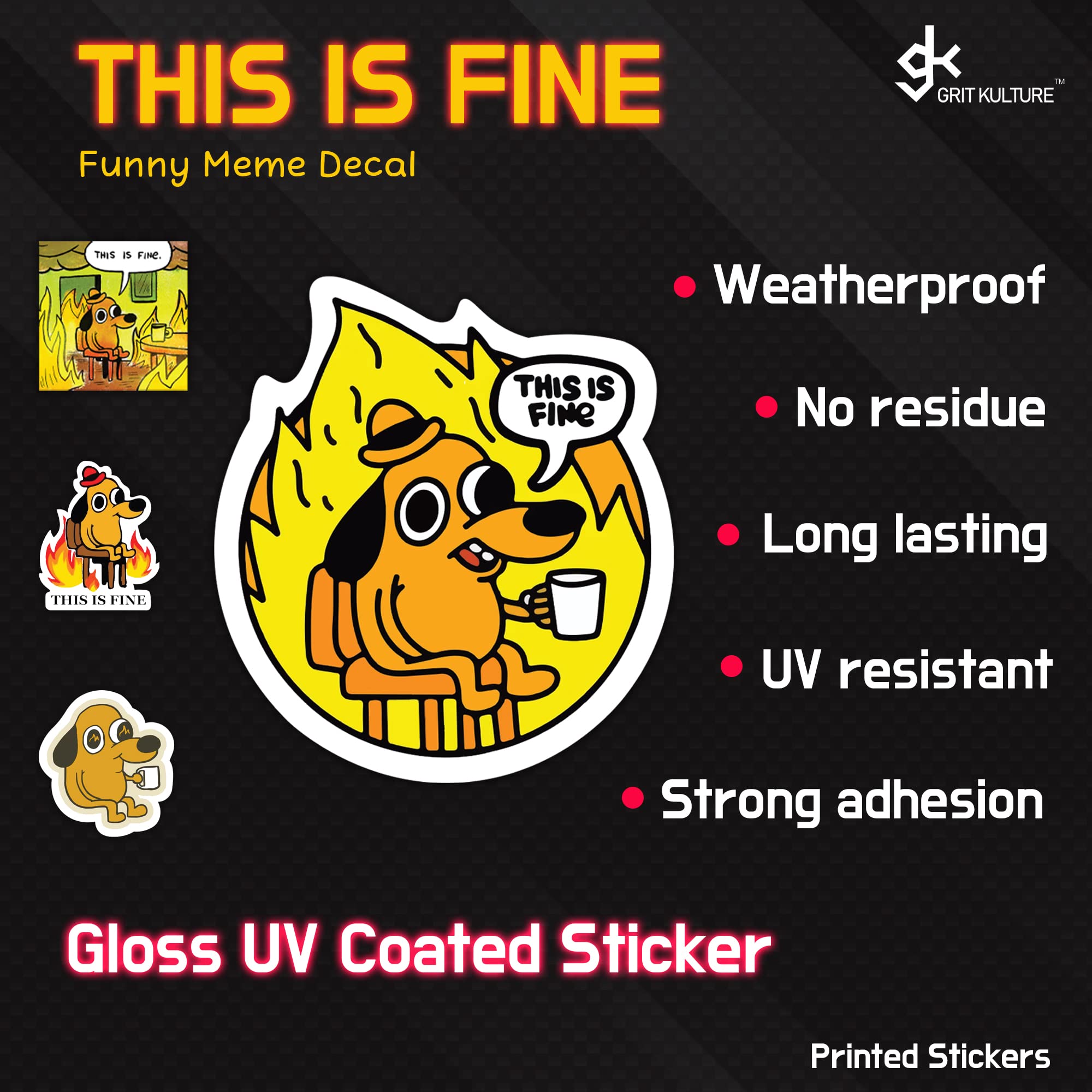 GRITKULTURE This is Fine Morale Meme Sticker Assorted 16 Pack for Cars, Trucks, Windows, Scrapbooking, Laptop in Support of Mili