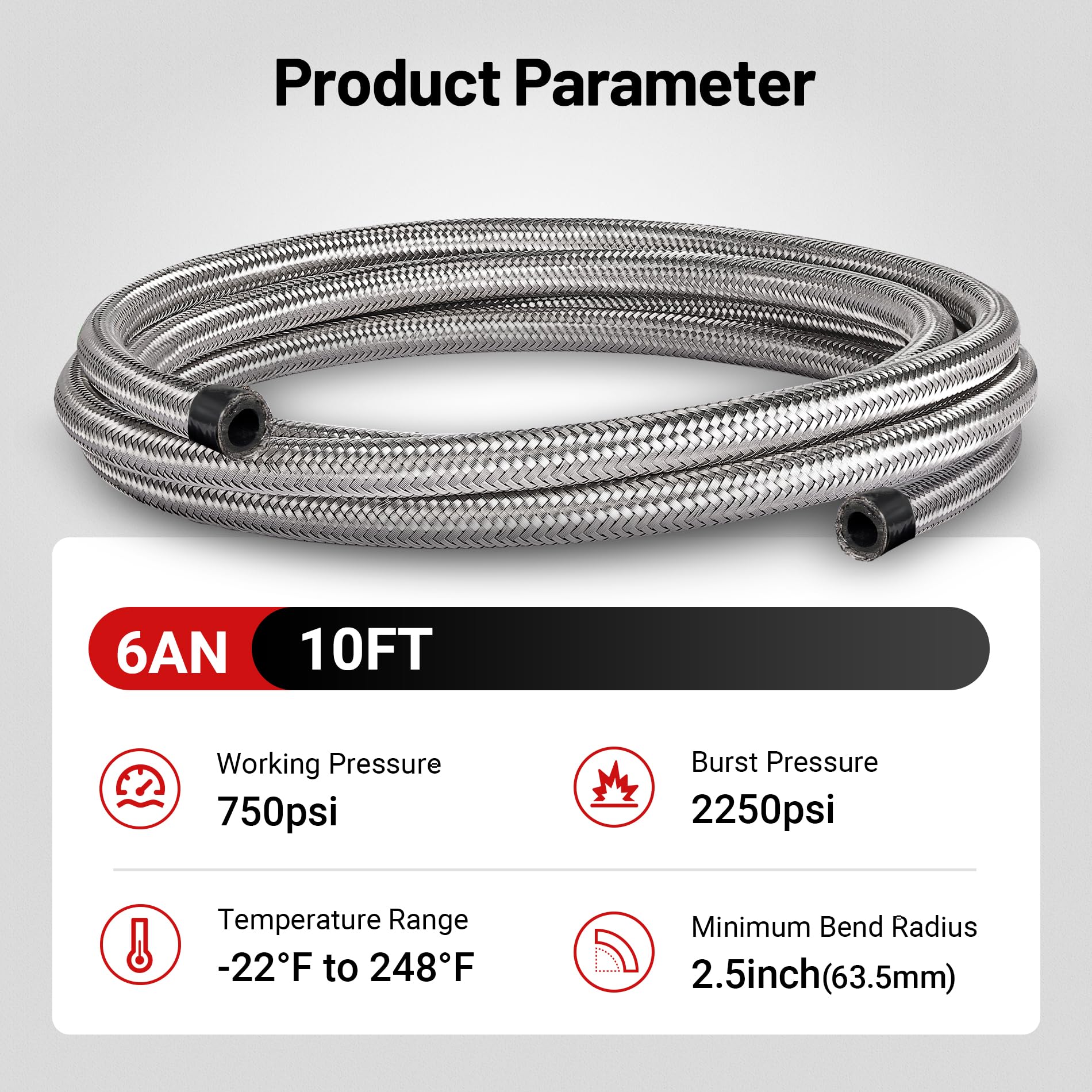 Evil Energy 6An Fuel Line, An6 Braided Fuel Hose Nylon Cpe 10Ft Silver