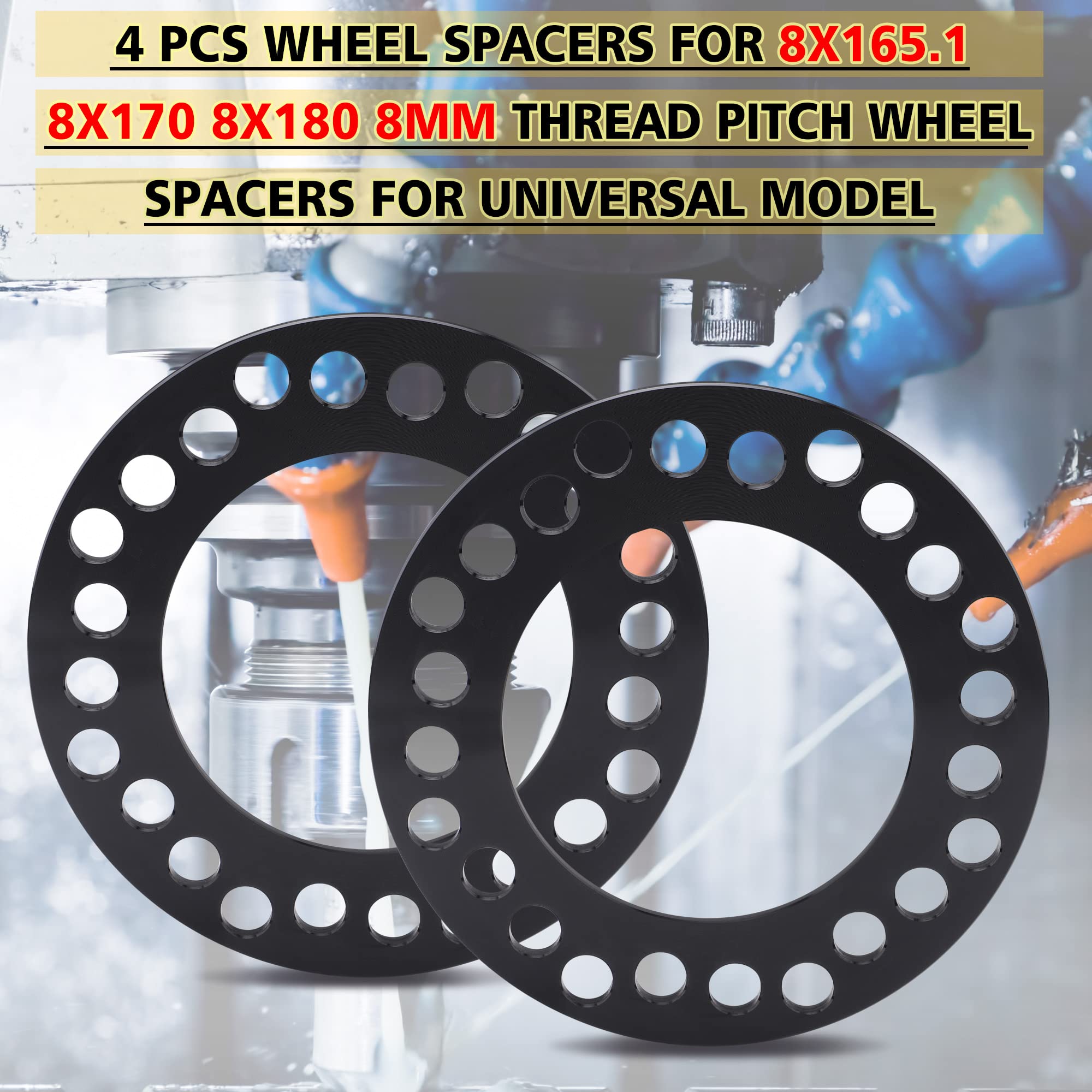 4pcs Black Forged 8x6.5 8x165.1 8x170 8x180 Flat Wheel Spacers 8mm (0.31inch) 125mm Hub Bore Replacement for F250/F350 Super Dut