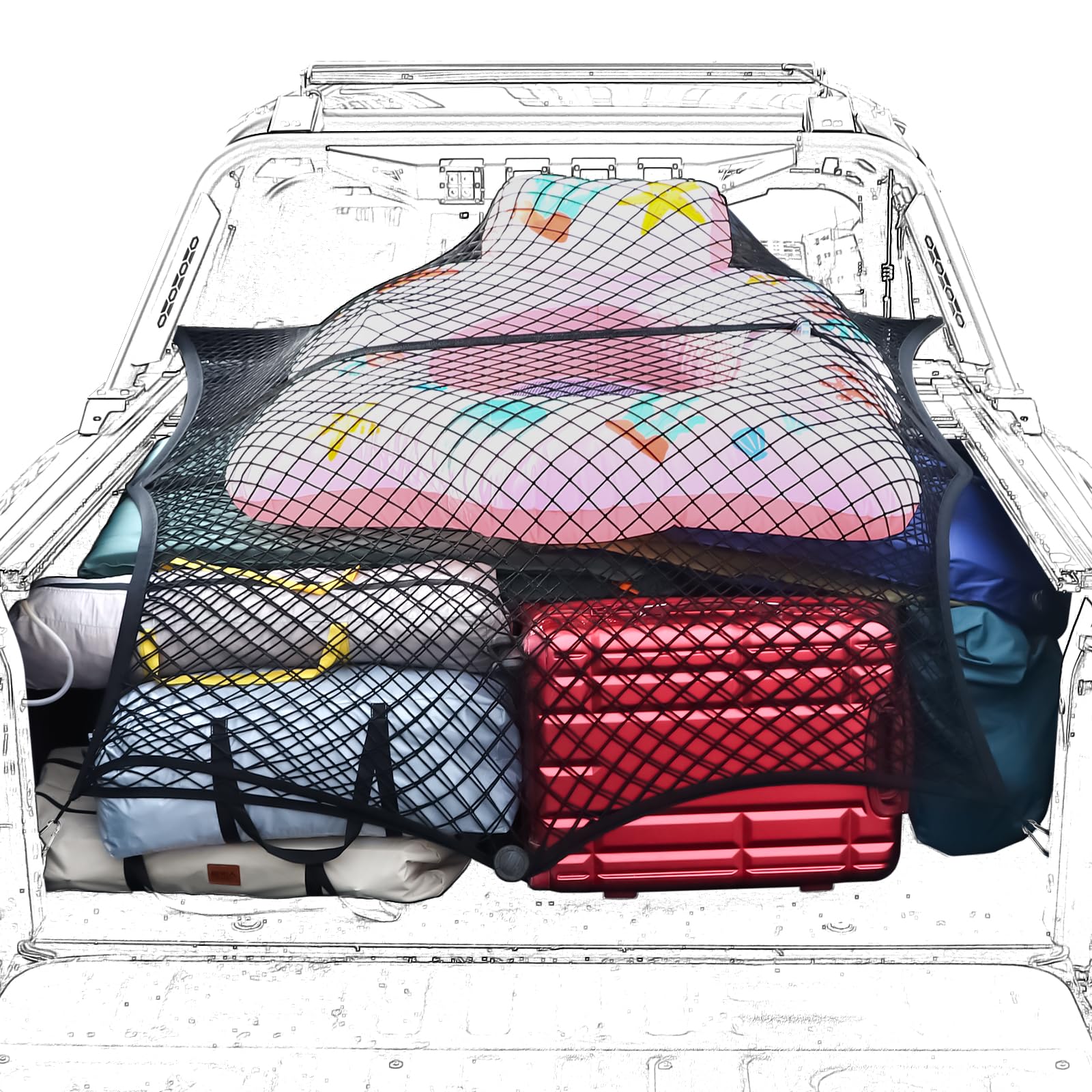 Truck Bed Net, Double-Layer Elastic Cargo Net Stretchable Mesh Organizer for Pickup, Suitable for Daily Light Loads of Trucks, U