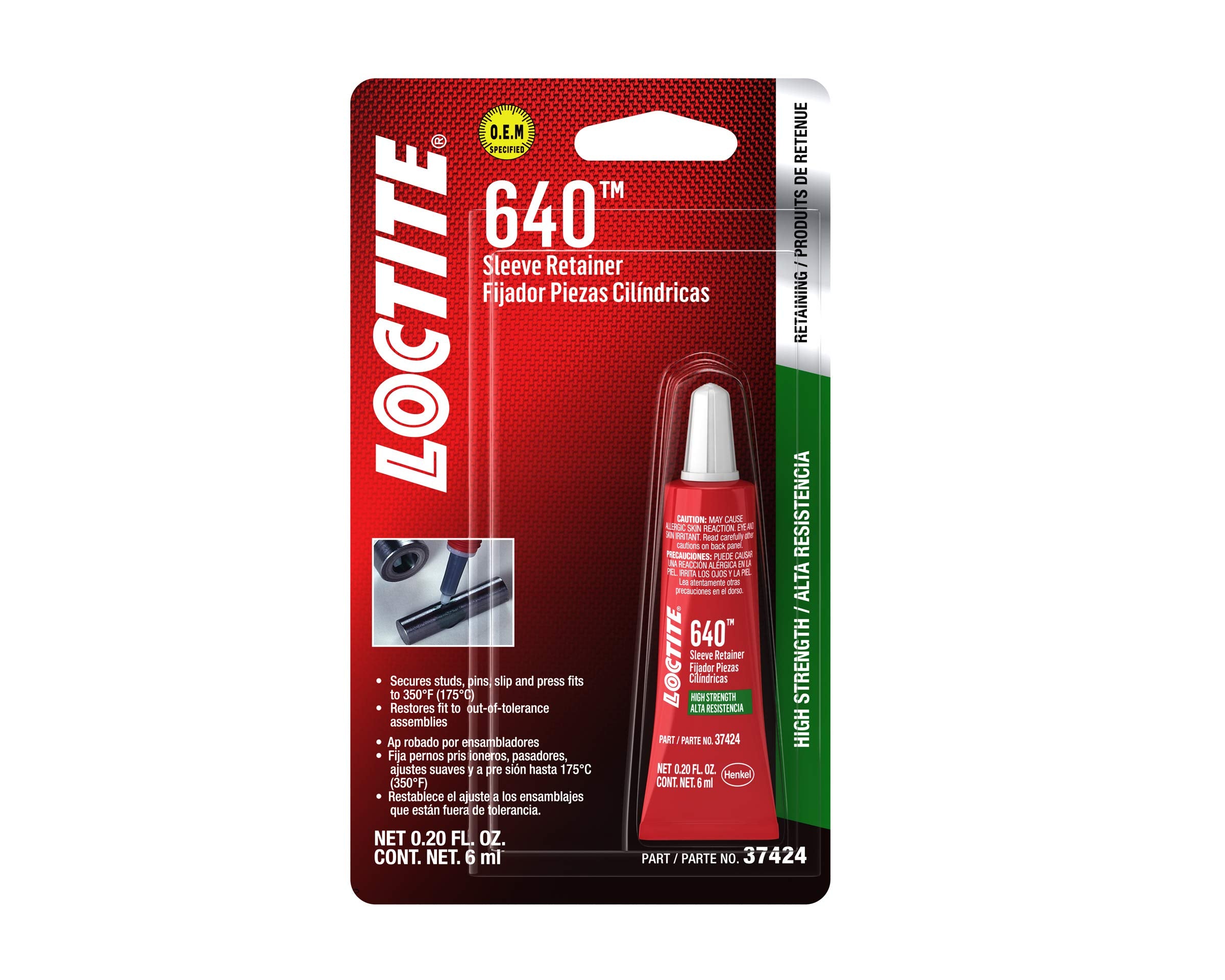 Loctite 640 High-Strength Sleeve Retainer, High-Temperature, High-Stength, Anaerobic Adhesive, For Large Diameter Components, Ac