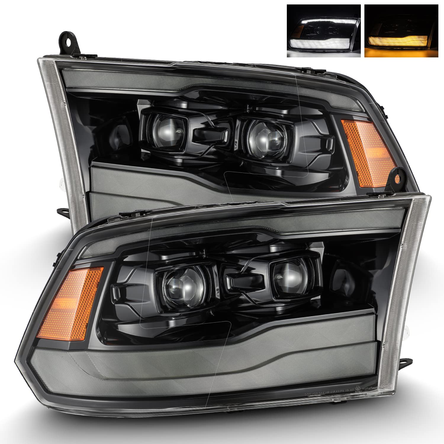 AlphaRex 880540 - Luxx-Series 13-18 Ram Alpha-Black DRL Bar Projector LED Headlights with Sequential Turn/Activation Light
