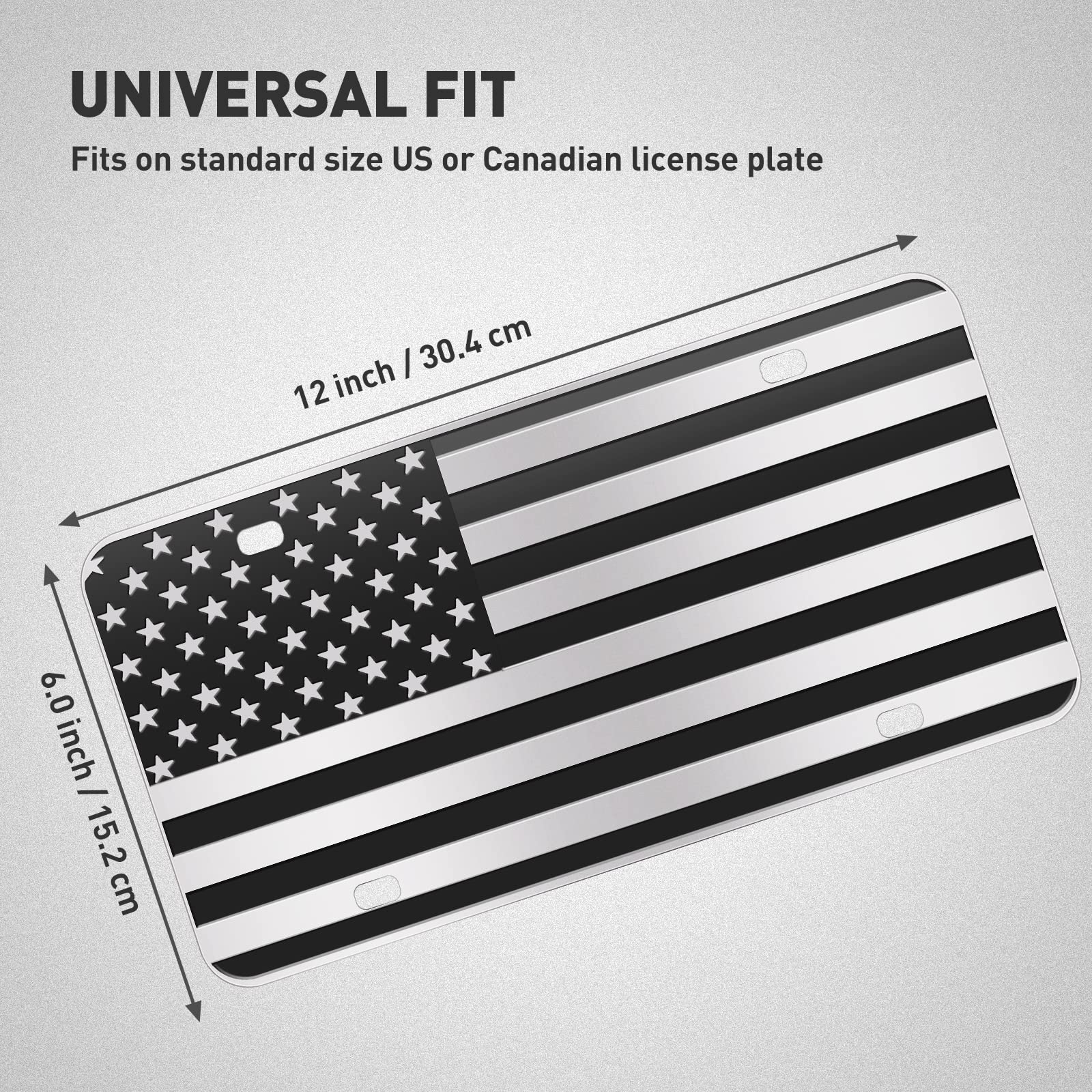American Flag License Plate, Black Front Flag License Plates With 4 Holes,Custom Novelty Vintage Aluminum Metal 3D Embossed Us L