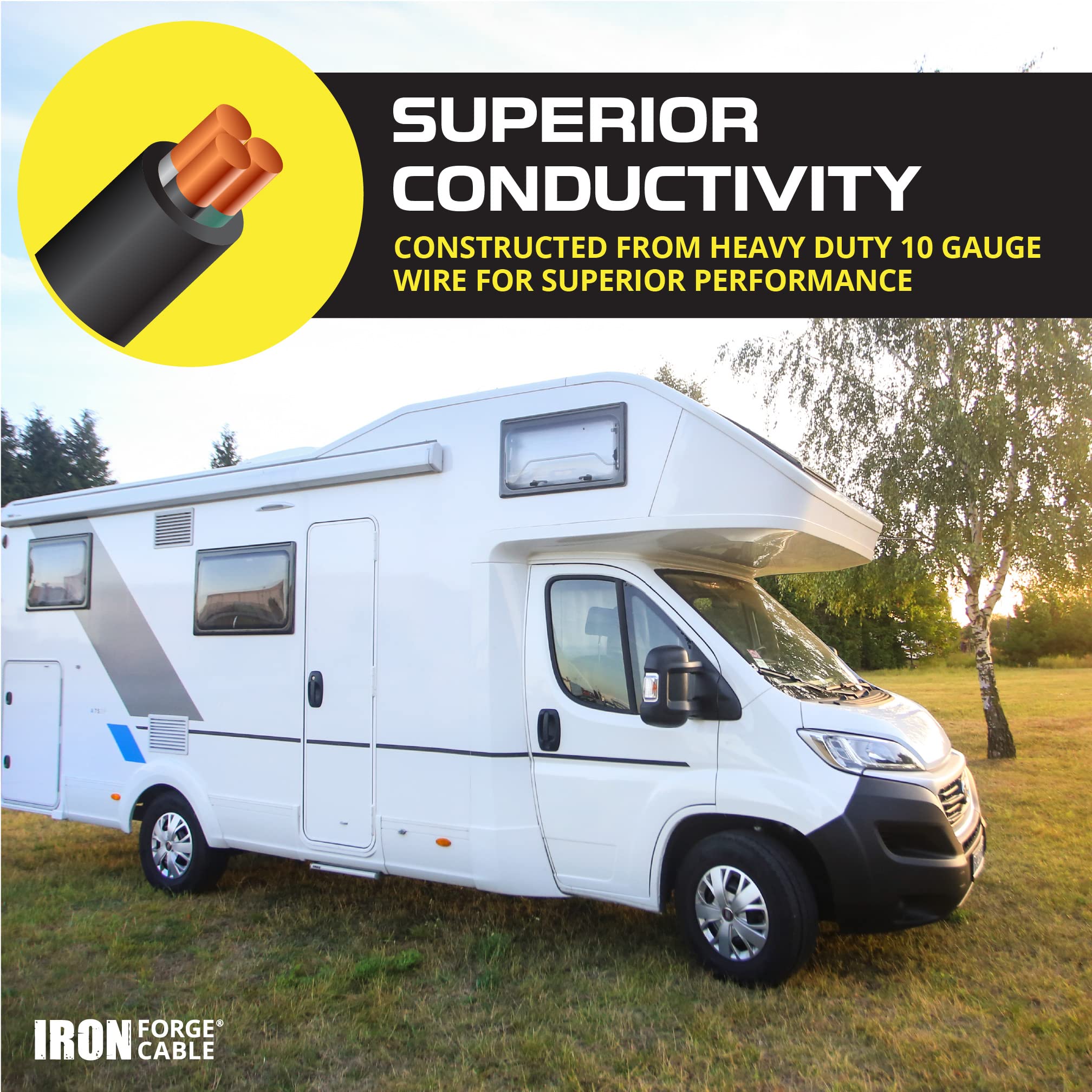 IRON FORGE CABLE RV Power Cord Adapter, TT-30P Male to L14-30R Female, 1.5ft, Model IFC-RVA-DB15, Yellow