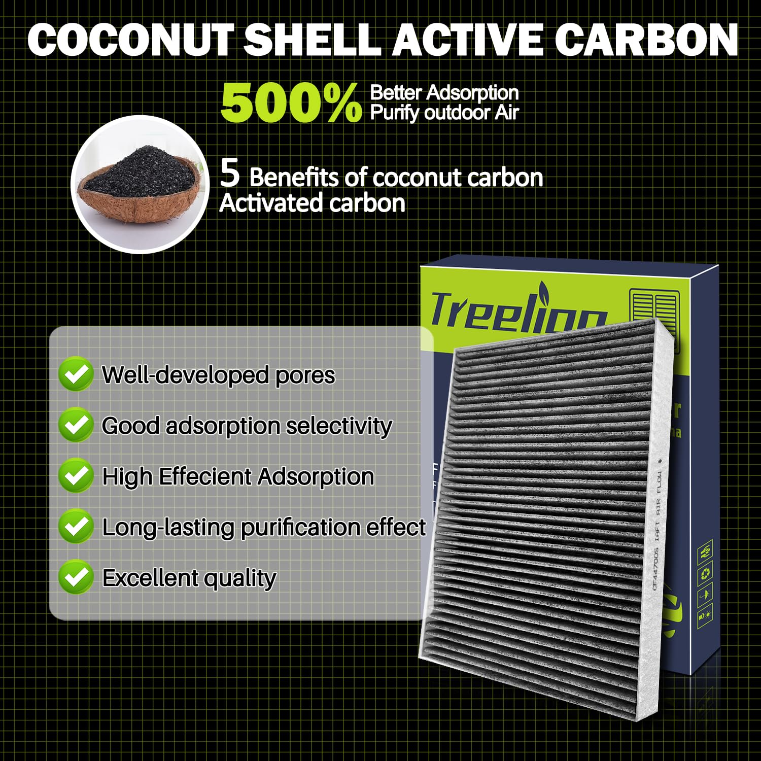 Treeligo Cf10364 Cabin Air Filter Compatible With Chrysler 300,For Dodge Challenger Charger Magnum,Coconut Shell Activated Carbo