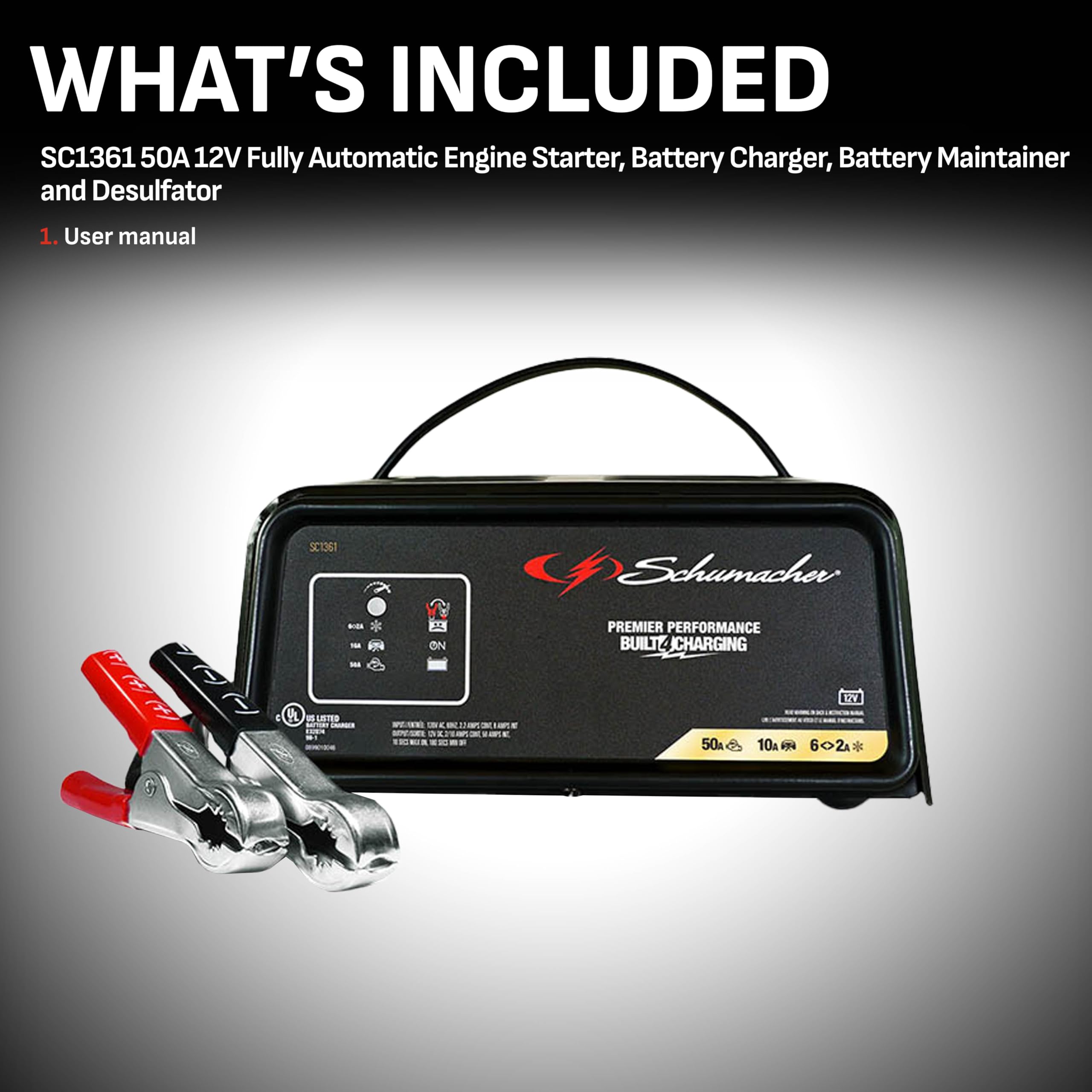 Schumacher Sc1361 12V Fully Automatic Battery Charger And 10/50A Engine Starter