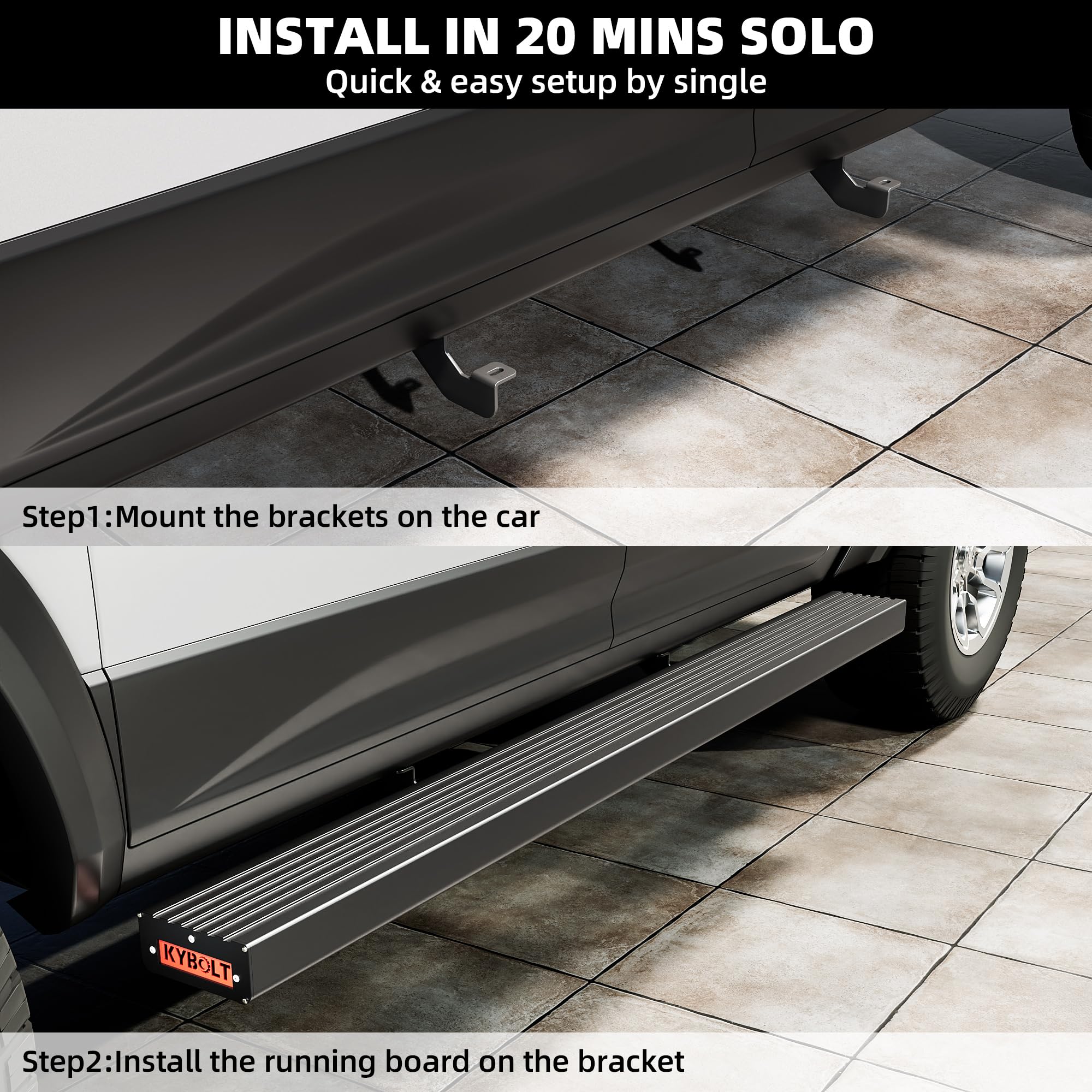 KYBOLT Running Boards 6.5 Inches - Aluminum Side Steps for 2009-2023 Dodge Ram 1500 Quad Cab