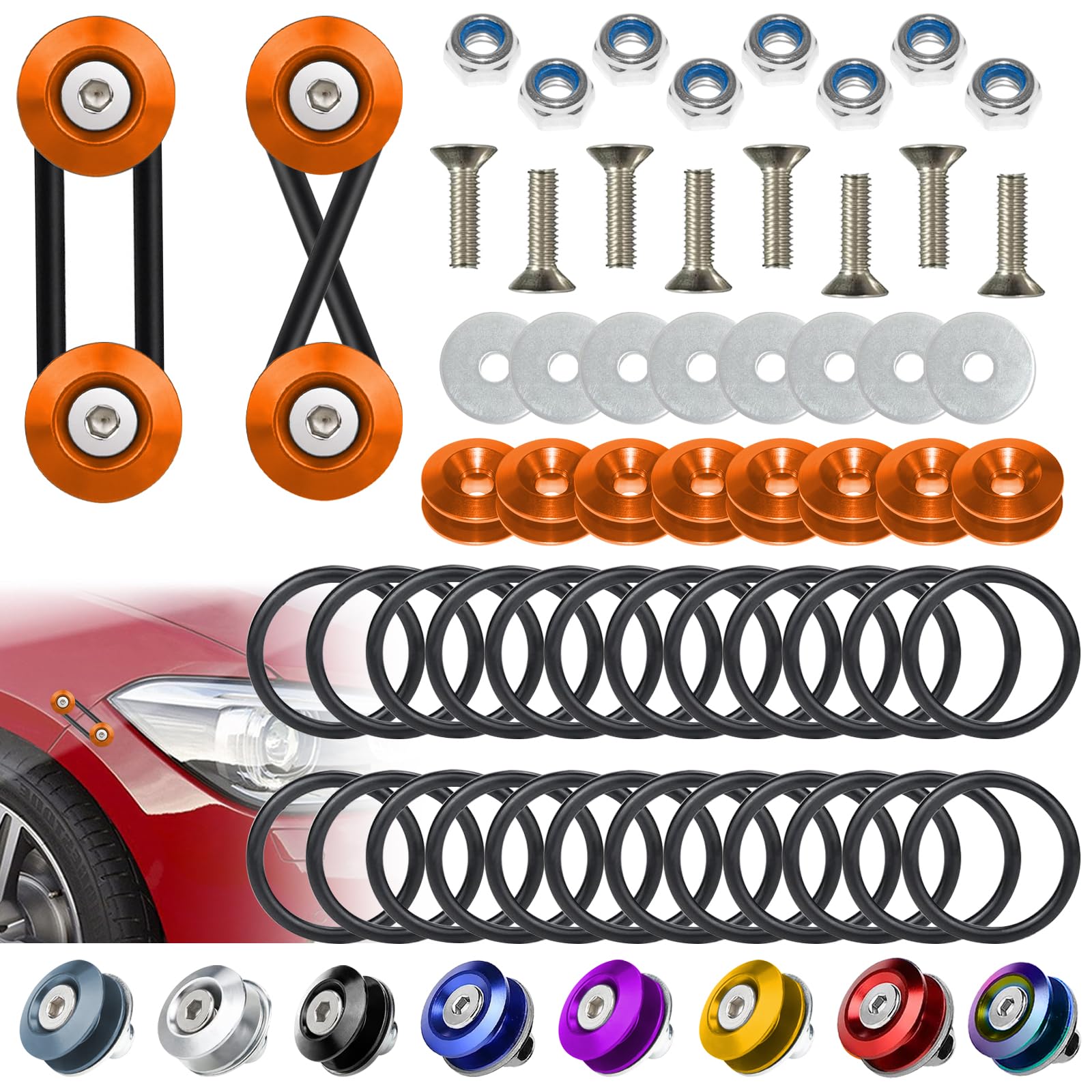 BFXM Universal Bumper Clips, Front Rear Bumper Quick Release Kit, Bumper Holders for Cars (8 Orange Bumper Quick Release Tabs an