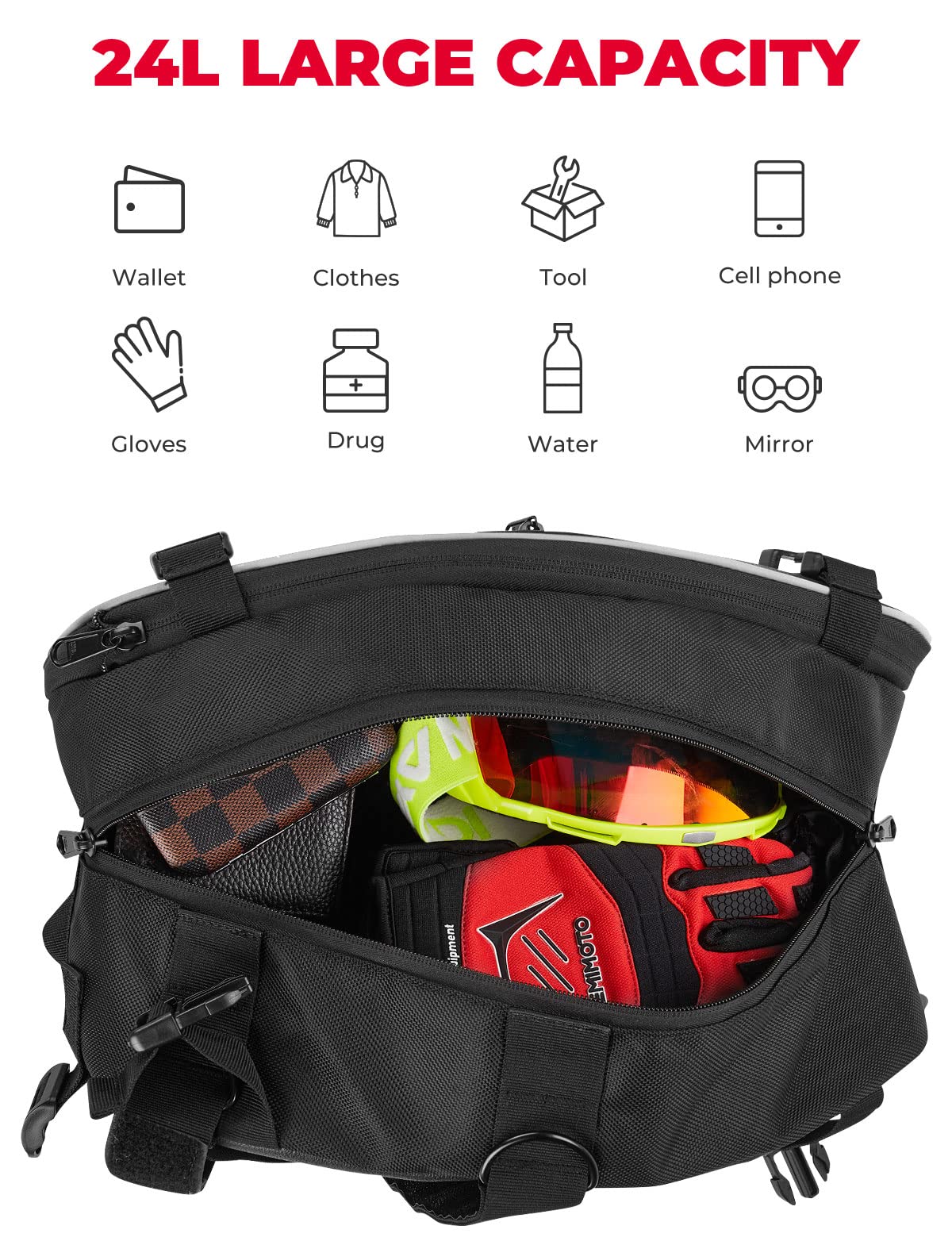 KEMIMOTO Motorcycle Saddlebags, 24L Large Capacity Storage Saddlebags with Rain Covers for Motorcycle Dirt Bike Dual Sport Motor