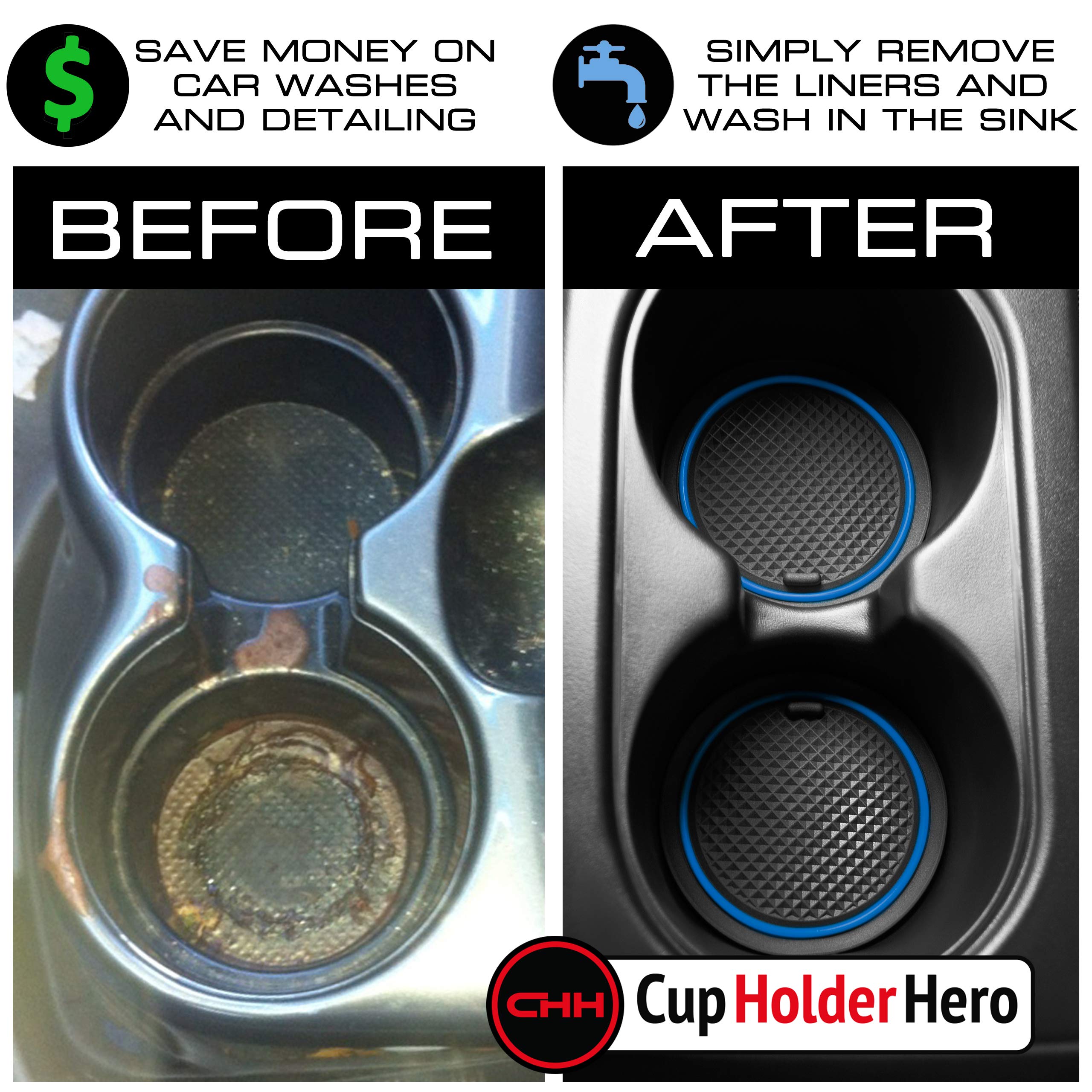 CupHolderHero Cup Holder Inserts - Custom Fit for Subaru Outback/Legacy 2009-2014, Blue Trim, Rubber, 22pc Set